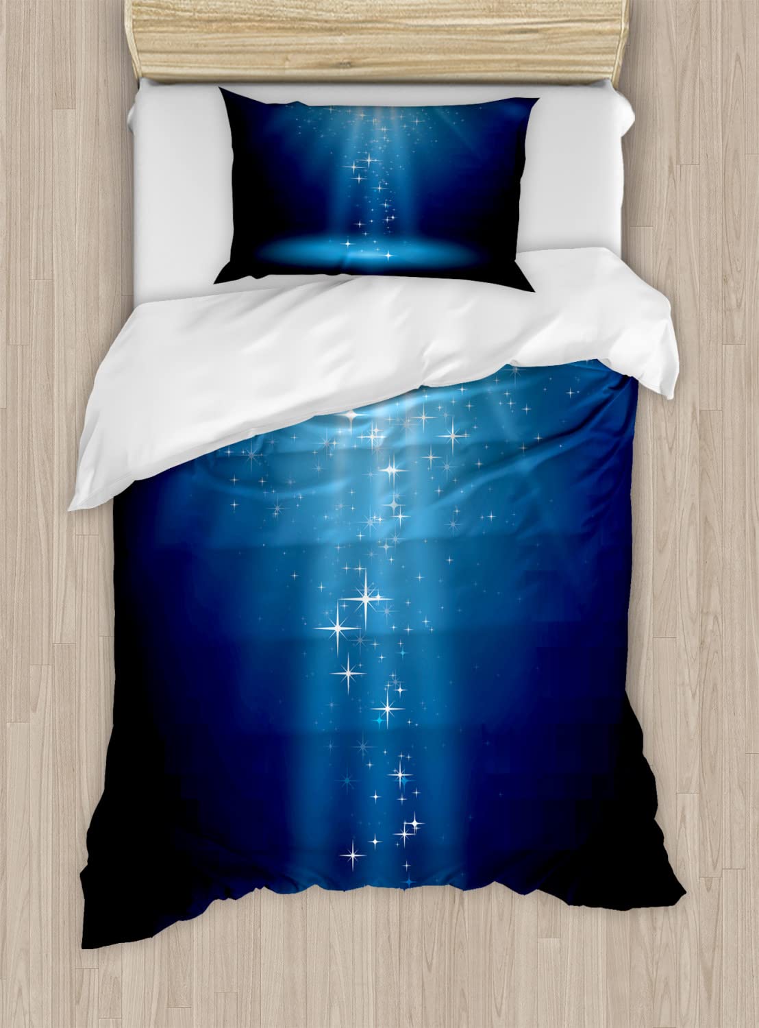 Ambesonne Magic Duvet Cover Set - Starry Night Sky Blue Bedding with Exploding Flakes Design, 2 Duvet Covers & 4 Pillowcases, 2-Pack California King Size - Perfect for Cozy Nights & Celestial-Themed Bedrooms