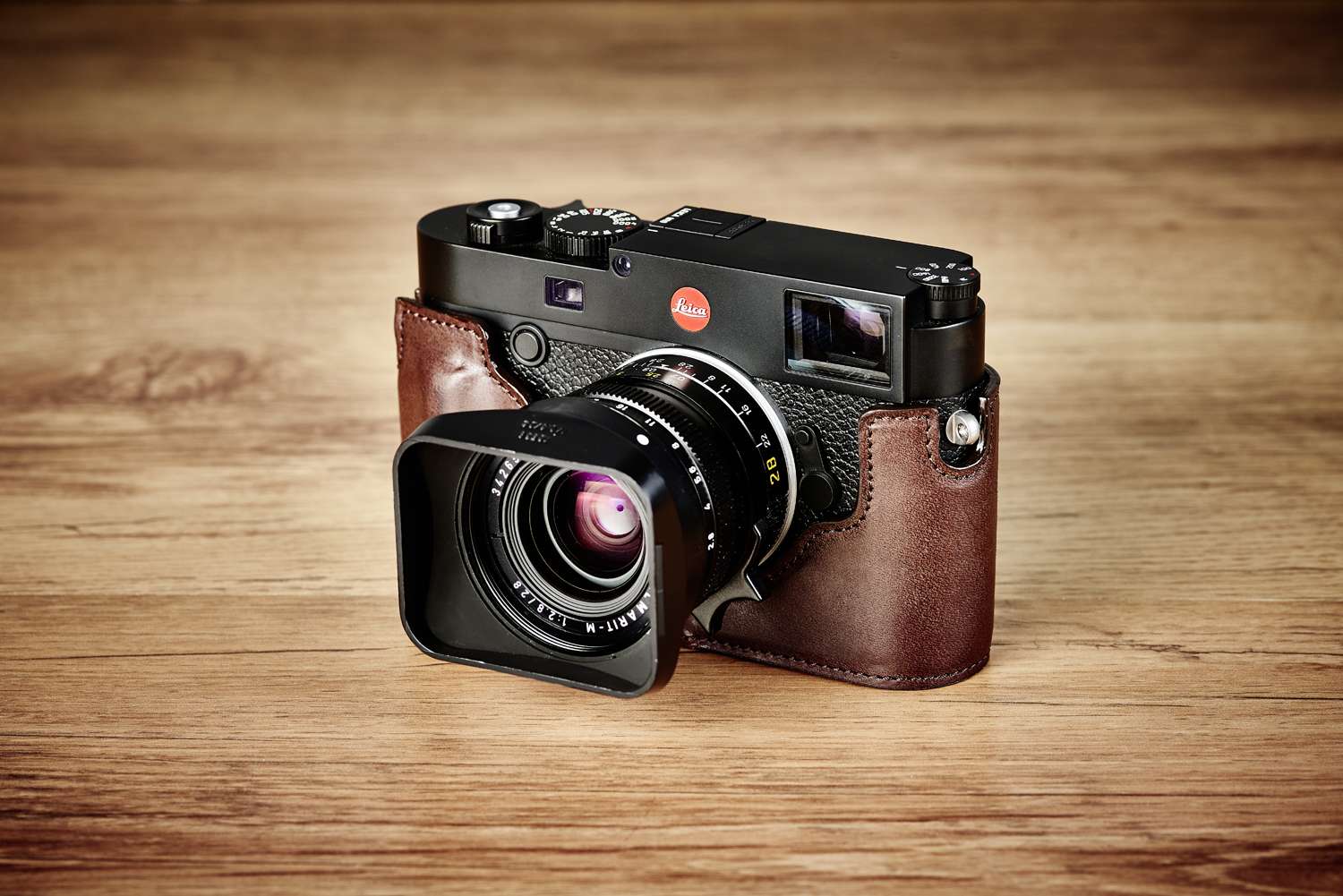 Oberwerth Half Case with Battery Hatch for Leica M10 Camera - Casual Line Black & White Stitched Leather Cover | Perfect for Street Photography & Travel Protection