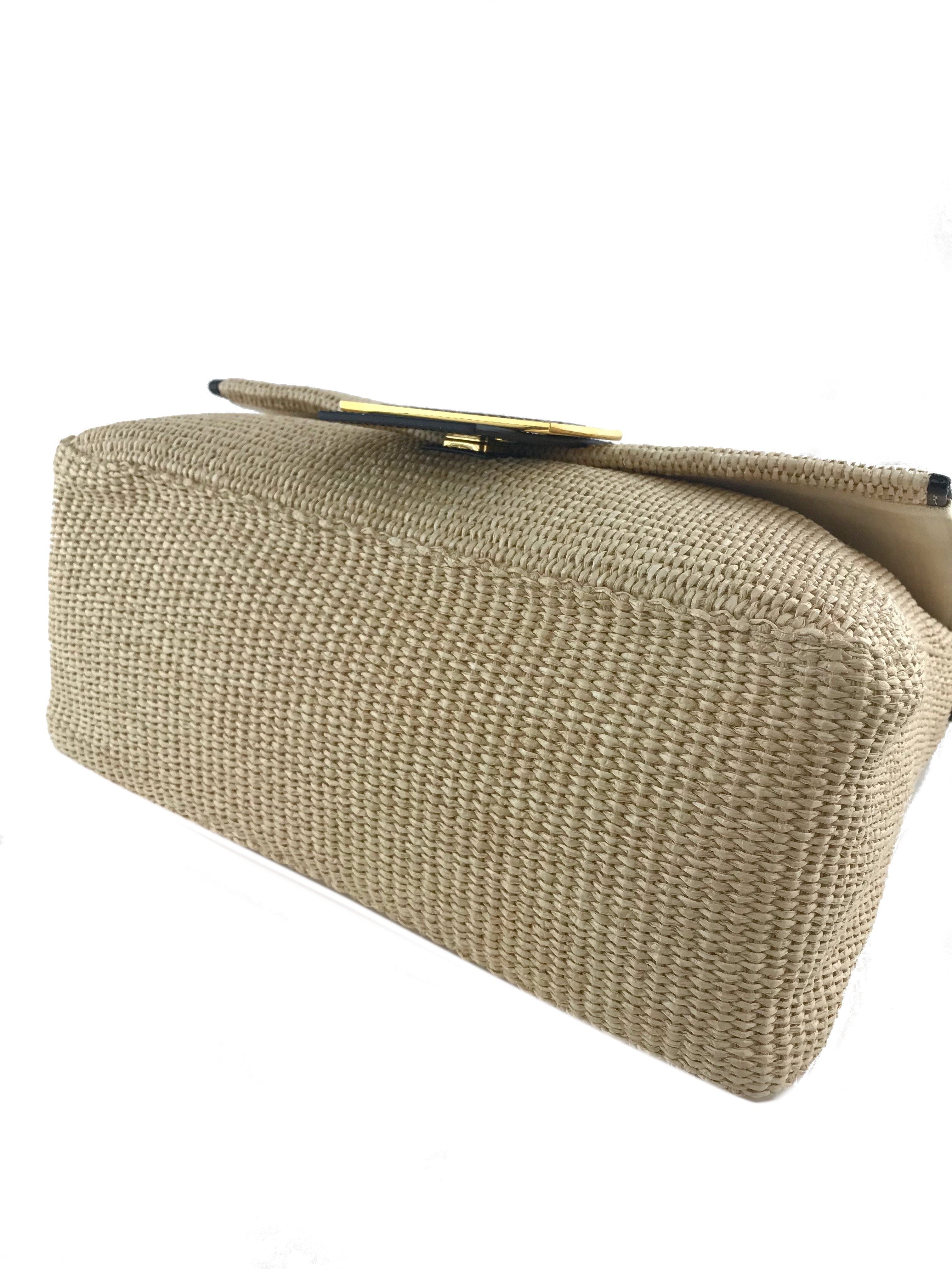 Fendi Big Mama Straw Flap Bag - Women's Designer Woven Straw Shoulder Handbag | Perfect for Summer Beach Vacations, Brunch Dates & Boho Fashion Outfits