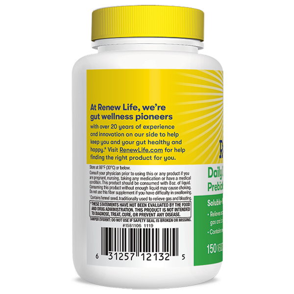 Daily Digestive Prebiotic Fiber Supplement - 150 Vegetarian Capsules for Gut Health & Digestion | Supports Probiotics & Regularity | Ideal for Men & Women