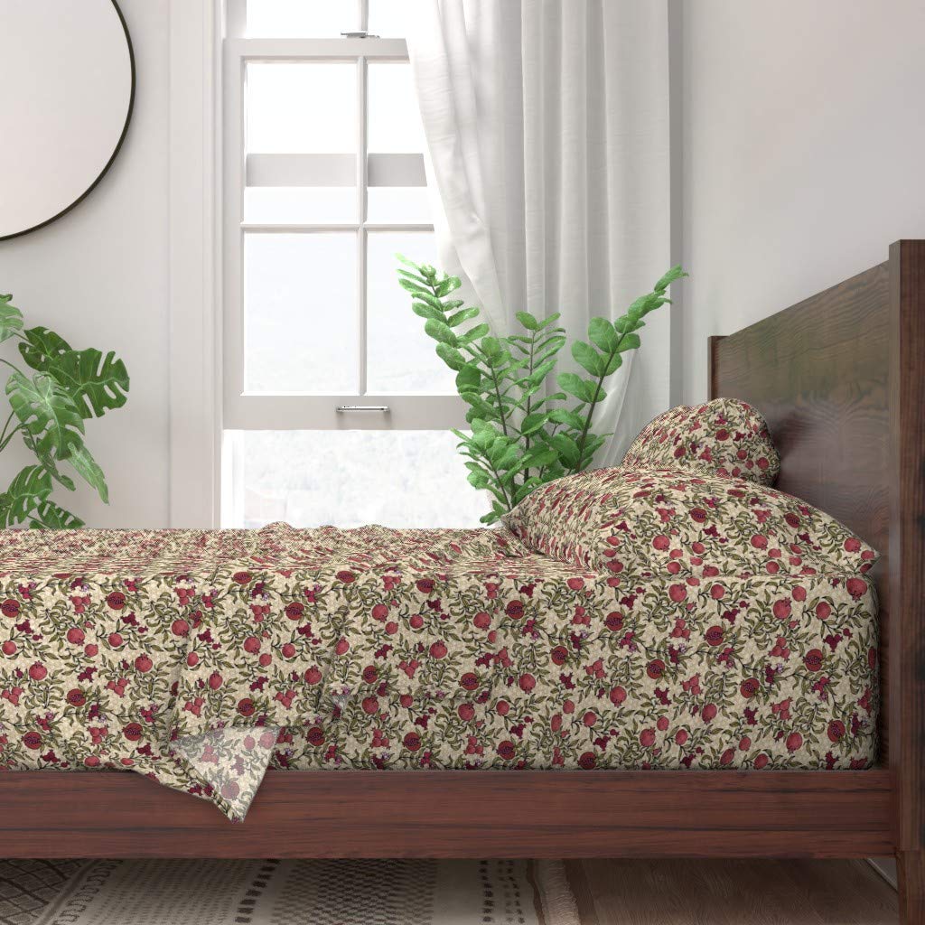 100% Cotton Twin Sheet Set 3pc - Rustic Fruit Floral Renaissance Pattern | Cottage Chic Modern Print Bedding | Soft Breathable Sheets for Summer & Guest Room Decor