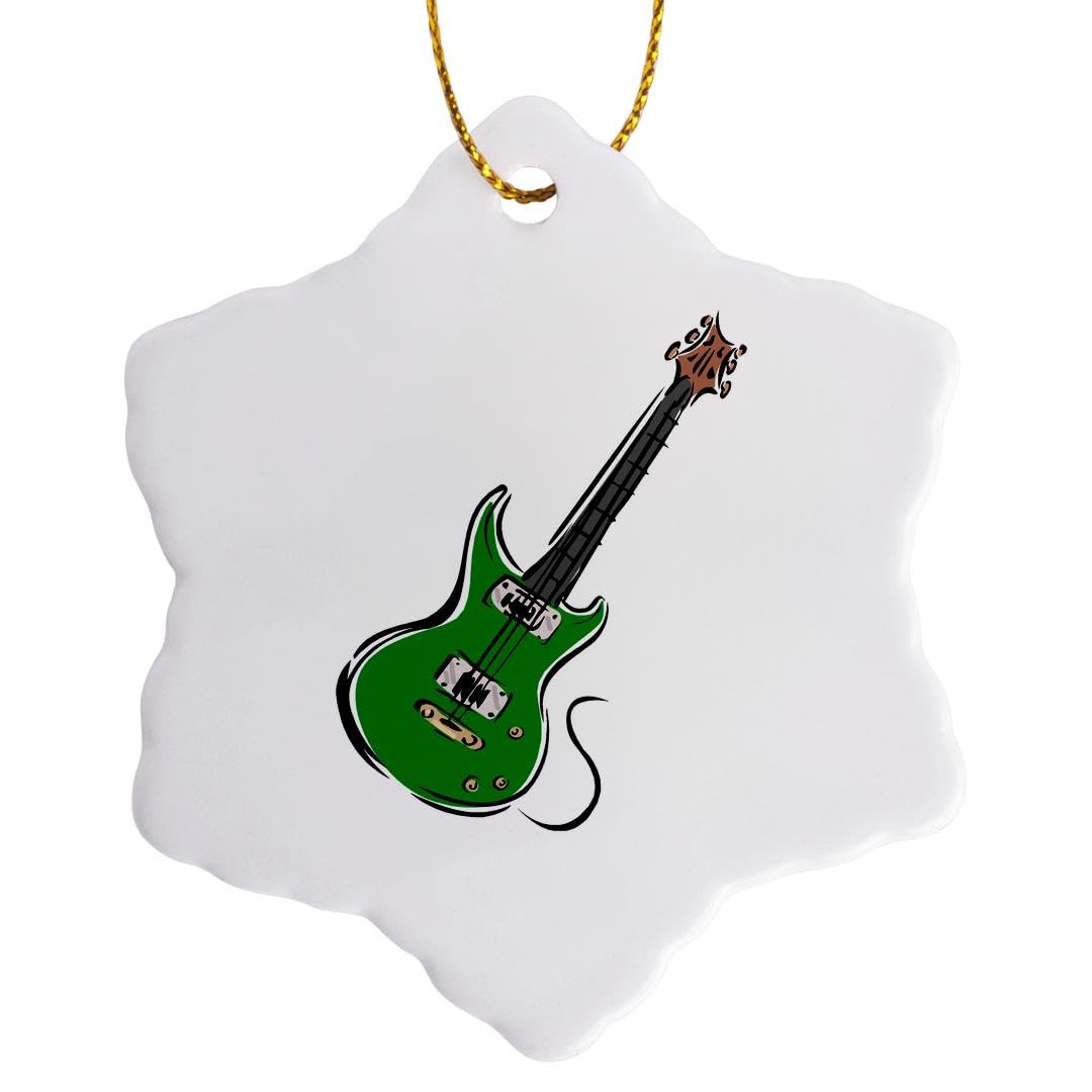 3D Green Electric Guitar Music Snowflake Ornament - Perfect for Christmas Tree Decor, Holiday Gifts & Music Lover Presents