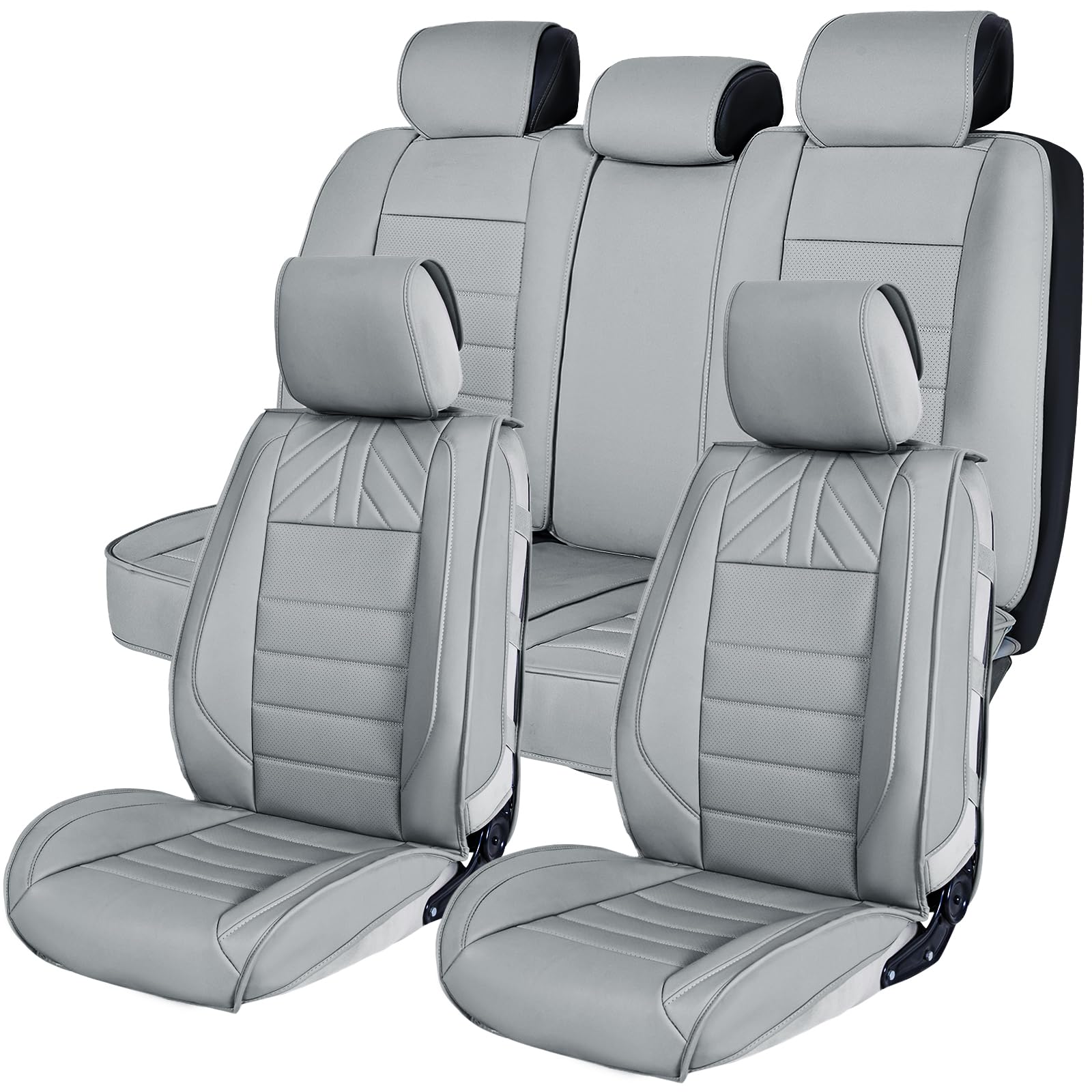 WEIZE Universal Full Set Leather Car Seat Covers - Waterproof Auto Seat Protector for Front & Back Seats | Fits Most Vehicles | Grey | Perfect for Daily Commute, Road Trips & Car Interior Protection