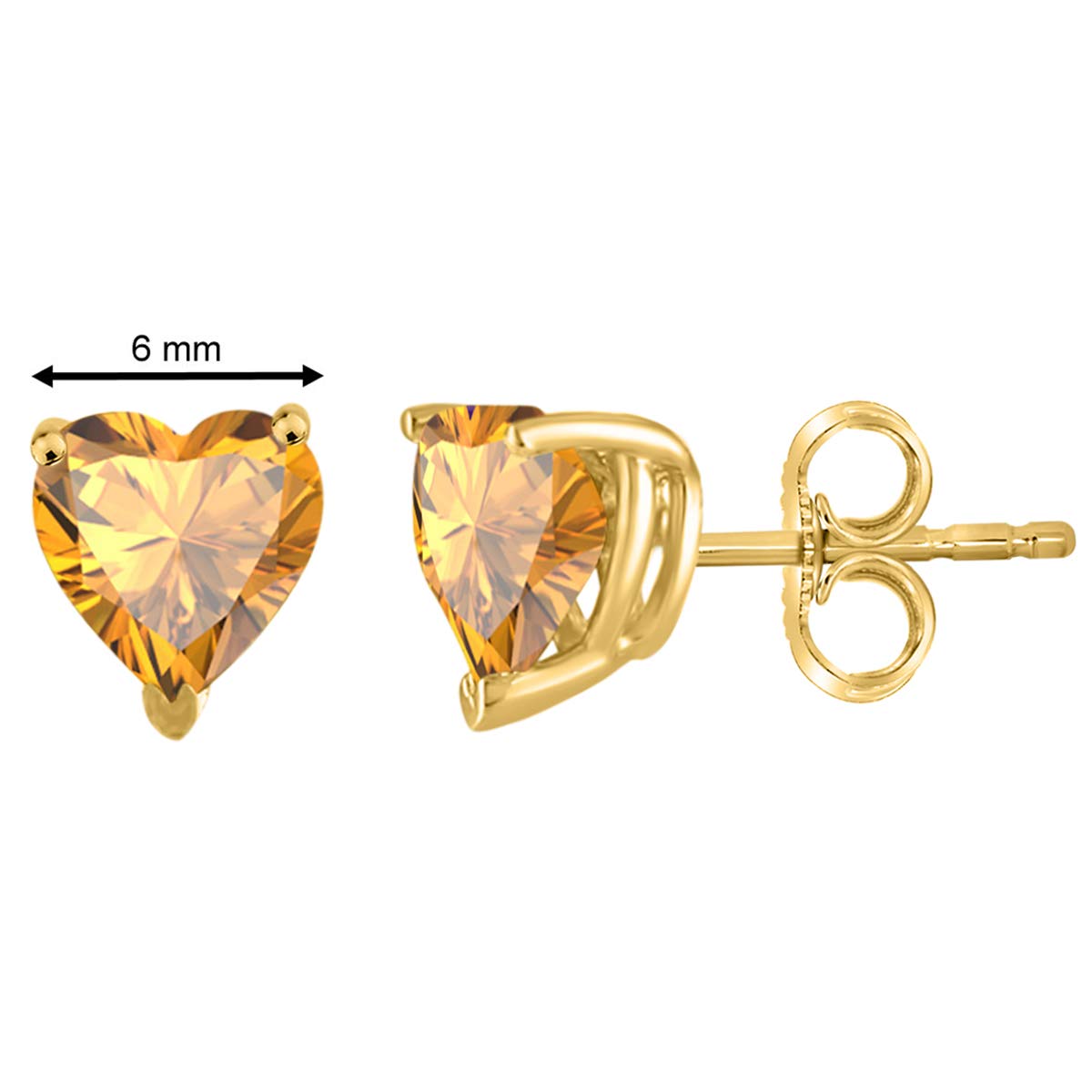 14k Yellow Gold Citrine Heart Earrings for Women – 6mm Prong-Set Gemstone Dangle Earrings | Wedding, Anniversary & Valentine's Day Jewelry Gift