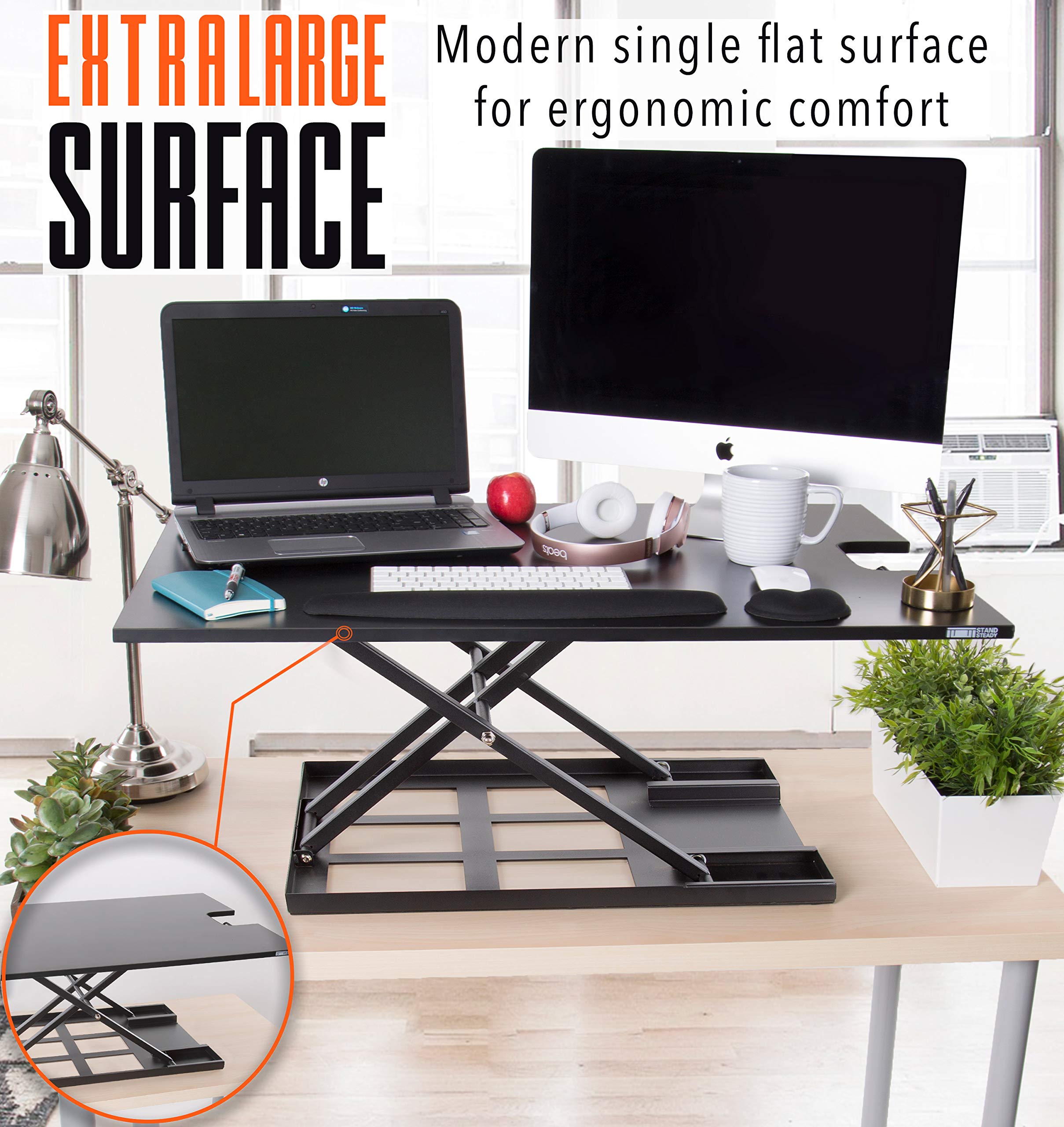 Stand Steady X-Elite Pro XL Ergonomic Adjustable Height Standing Desk Converter - Extra Large Sit to Stand Laptop Riser for Dual Monitors (36