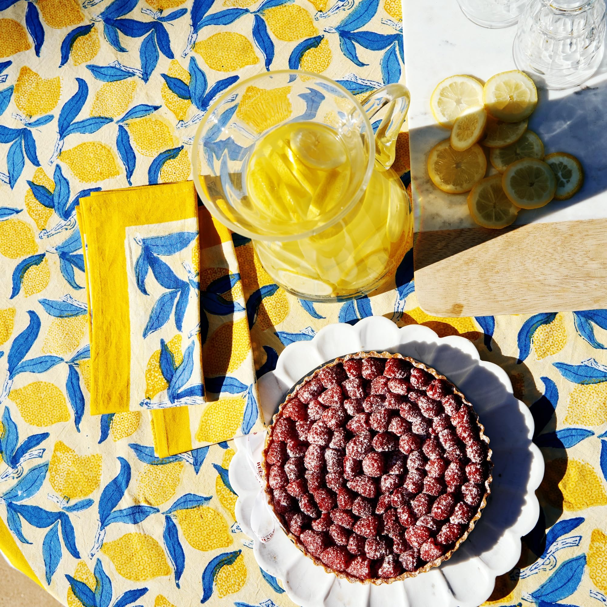 Premium Couleur Nature Napkins - Lemon Tree Design, Yellow & Blue, 19x19 Inches, Set of 6 - Perfect for Dinner Parties, Picnics & Home Decor