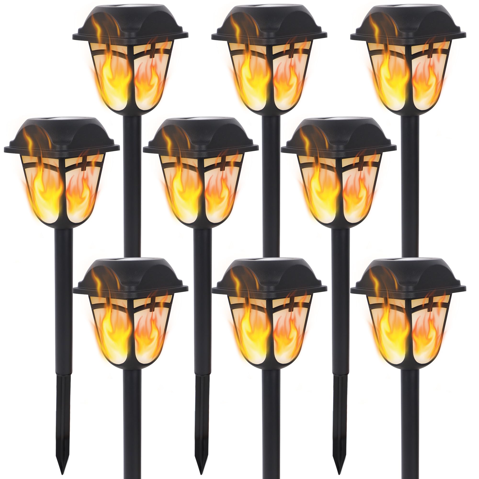 Dynaming Solar Flame Torch Lights Outdoor - 9 Pack Flickering Flame Pathway Lights, Waterproof Auto On/Off Landscape Lighting for Lawn, Patio, Yard, Deck, Driveway - Perfect for Garden Decor, Backyard Parties & Pathway Illumination