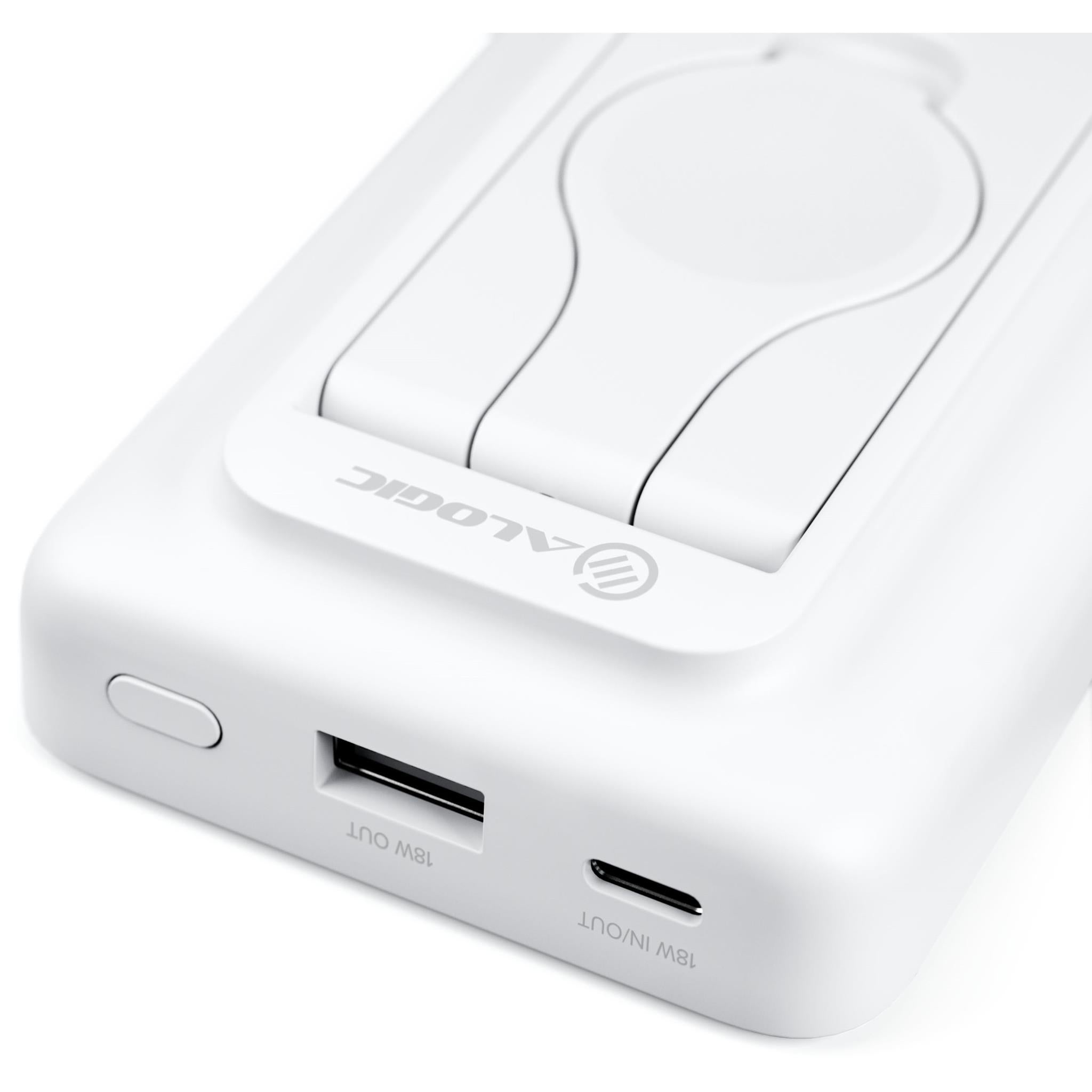 ALOGIC 4-in-1 Wireless Charging Station with 10,000mAh Power Bank - Fast Qi Charger for iPhone, Samsung, AirPods - White | Home Office Desk Organizer & Travel Companion