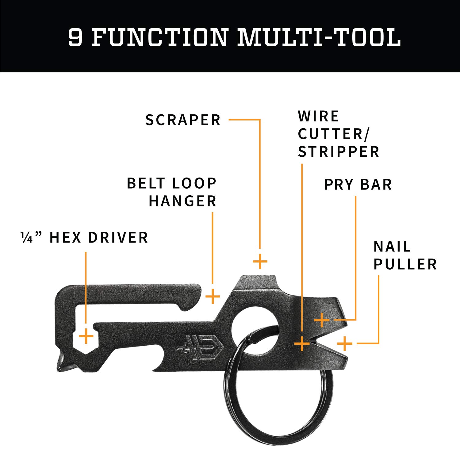 Gerber Mullet Keychain Multi-Tool - Compact Black EDC Tool with 7 Functions for Everyday Carry, Outdoor Adventures & Emergency Preparedness [30-001645]