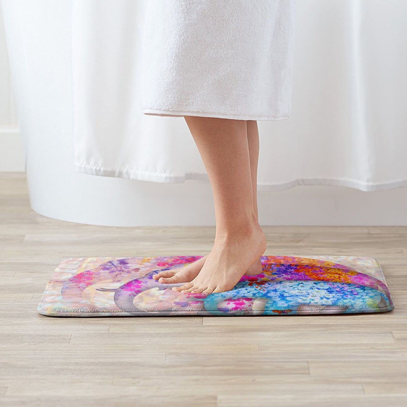 Soft Plush Non-Slip Absorbent Elephant Flower Bath Mat - Washable Bathroom Rug for Shower, Kitchen Sink & Floor Decor - Perfect for Modern Homes, Spa Bathrooms & Cozy Nursery Decor