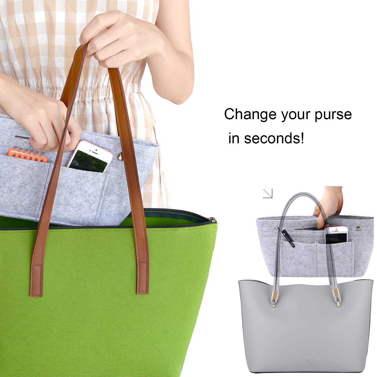 VANCORE Felt Insert Handbag Organizer - Purse Organizer for Travel & Everyday Use - Perfect for Tote Bags, Shoulder Bags & Carry-On Luggage
