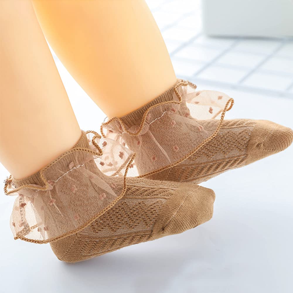 4/5/6 Pack Baby Girls Ruffle Socks - Lace Flower Ankle Socks for Toddlers & Infants - Soft Frilly Socks for Everyday Wear, Special Occasions & Photo Shoots
