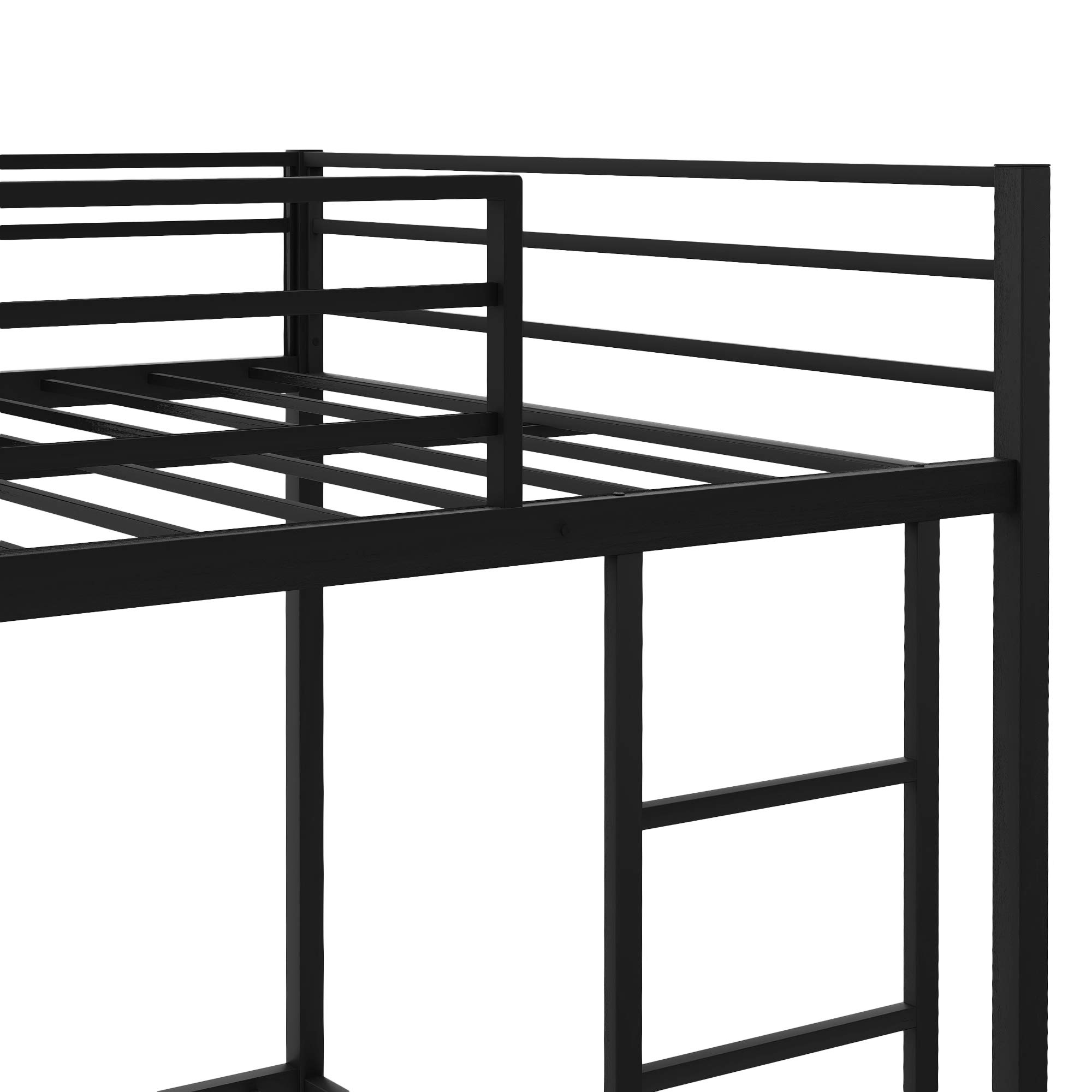 Knocbel Low Profile Full Over Full Bunk Bed with Ladder - Sturdy Metal Platform Bed Frame with Safety Guardrails & Slats Support (Black) - Perfect for Kids' Rooms, Dormitories & Space-Saving Bedroom Solutions