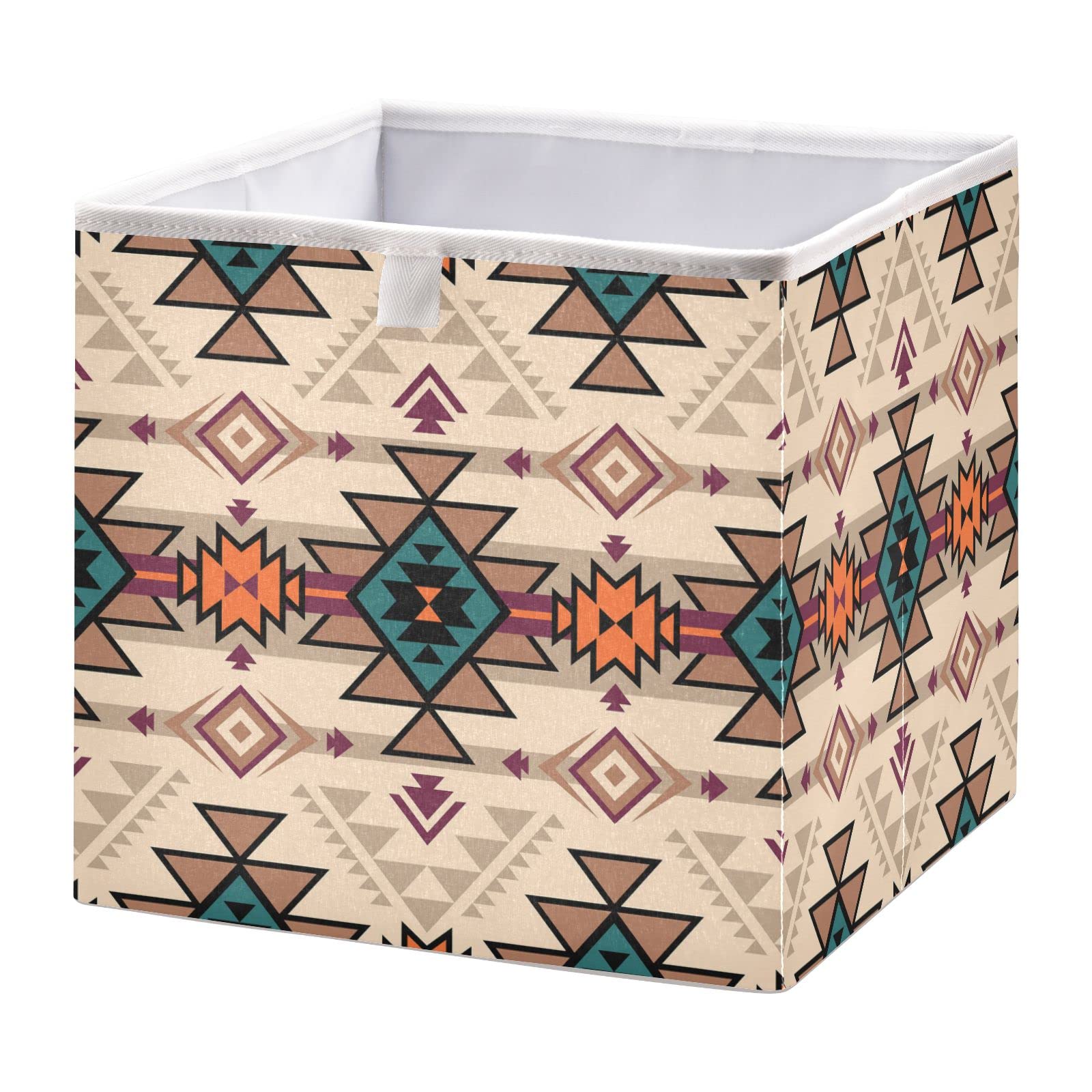 Ethnic Aztec Tribal Pattern Foldable Storage Bins - Collapsible Fabric Cube Organizer with Handles for Toys, Nursery, Shelves & Closet | Perfect for Home Organization, Kids Room Storage & Laundry Sorting