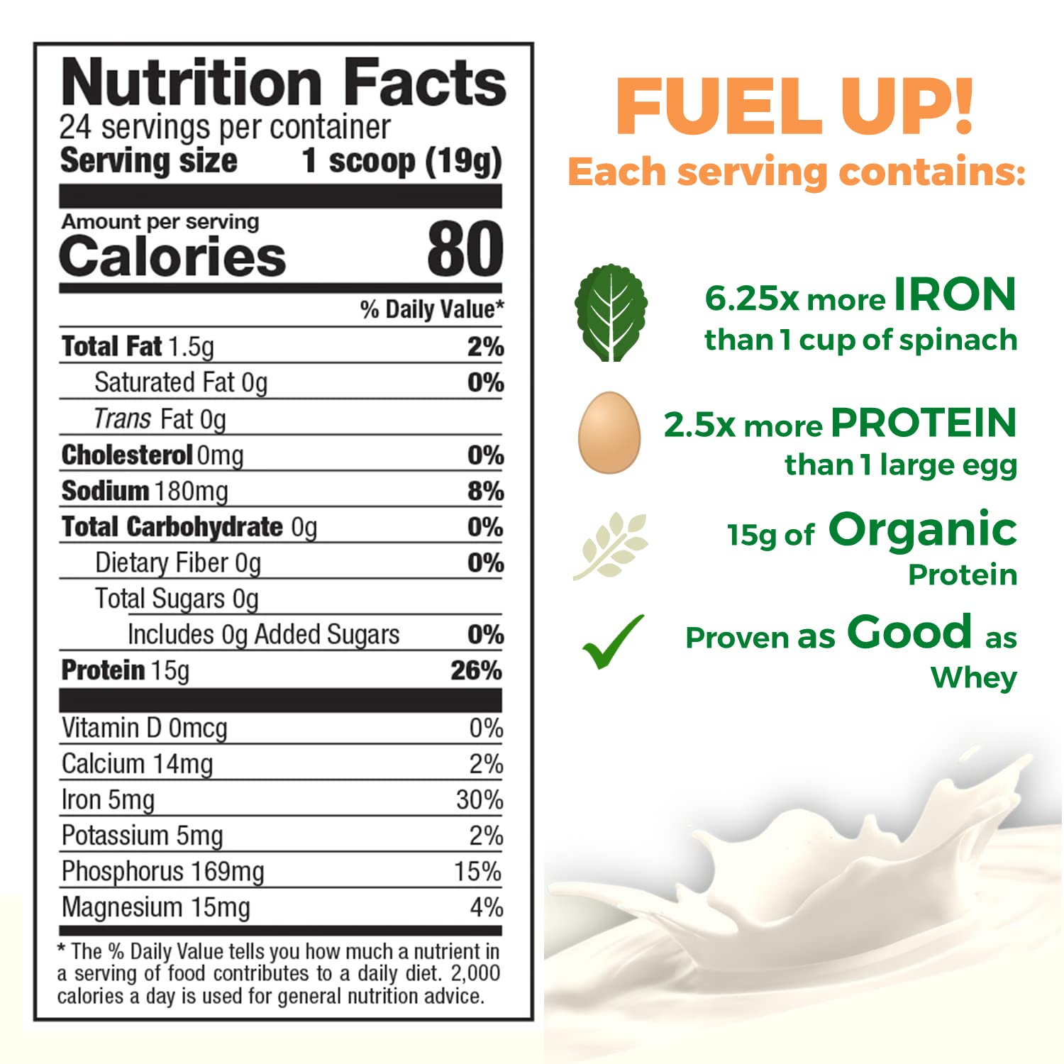Organic Pea Protein Powder | Vegan Plant-Based Protein Supplement with BCAA | Low-Carb, Low-Sugar, Unflavored | 1lb (16oz) for Smoothies, Baking & Post-Workout Recovery