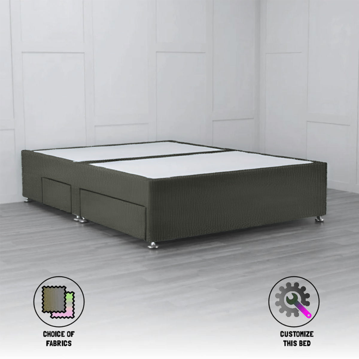4 Drawer Padded Divan Bed Base with Storage - Queen Size Bed Frame for Small Spaces - Perfect for Apartments, Dorms & Guest Rooms