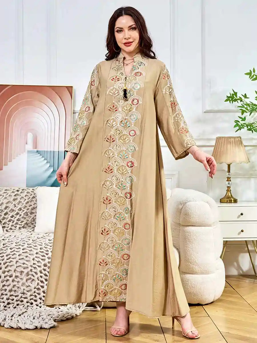 Elegant Sequin Eid Caftan Dress for Women - Glamorous Kaftan Gown for Celebrations, Evening Parties & Special Occasions | Perfect for Eid, Weddings, and Festive Events