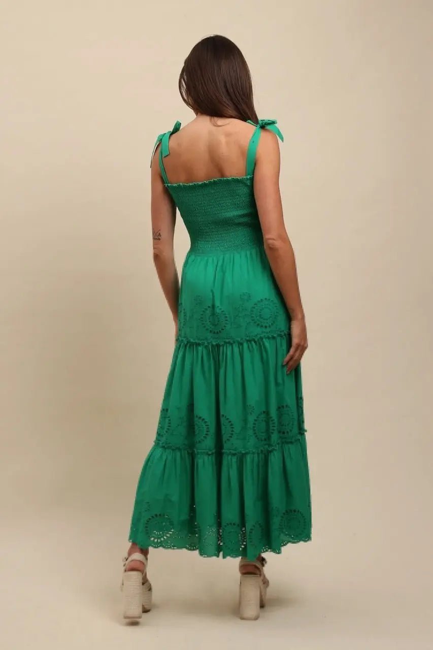 Elegant Green Embroidered Long Robe - Traditional Colombian Dress for Women | Perfect for Home, Spa, and Special Occasions