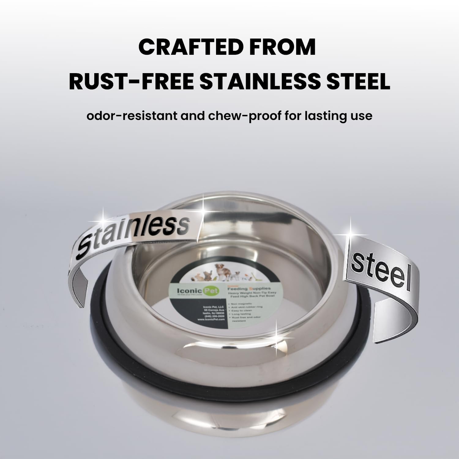 ICONIC PET 8 Cup/64 Oz Non-Slip Stainless Steel Pet Bowls - Heavy Duty High Back Design for Dogs & Cats - 2 Pack with Removable Anti-Skid Rubber Base - Dishwasher Safe Food & Water Bowls - Perfect for Indoor/Outdoor Feeding Stations