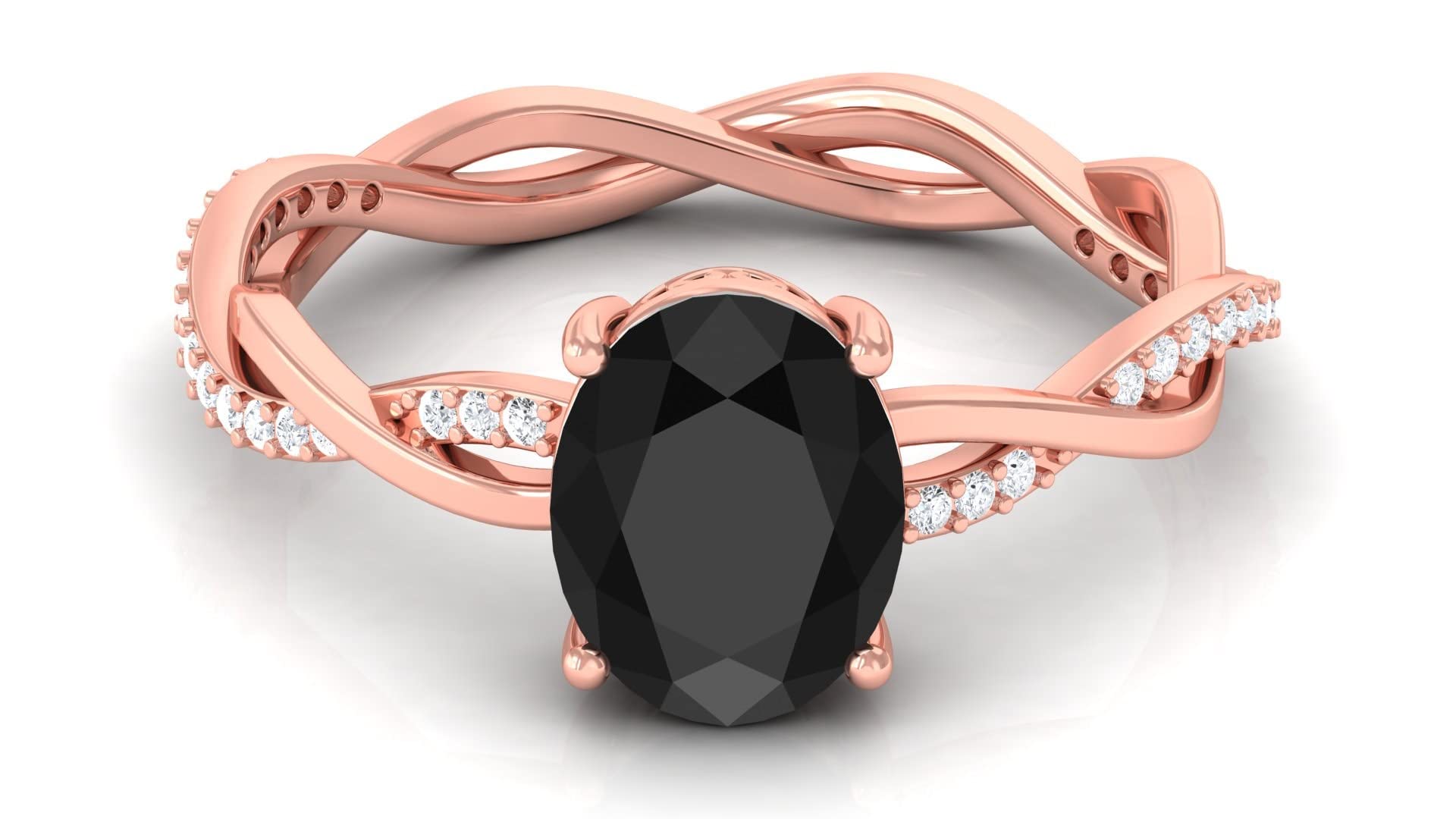 2 CT Black Onyx and Moissanite Ring - 14K Solid Gold Braided Band, 7x9mm Oval Cut Solitaire Engagement Ring for Women | Perfect for Weddings, Anniversaries & Special Occasions