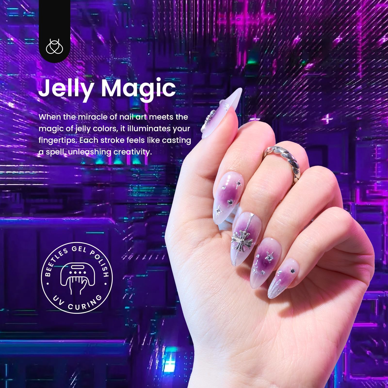 Beetles 6 Colors Jelly Gel Nail Polish Set - Pink, Red, Black, Blue, Green, Purple Sheer Translucent UV Soak Off Gel for Manicure | Spring Summer Nail Art Gift for Women | Perfect for Home Salon, DIY Nails & Professional Use