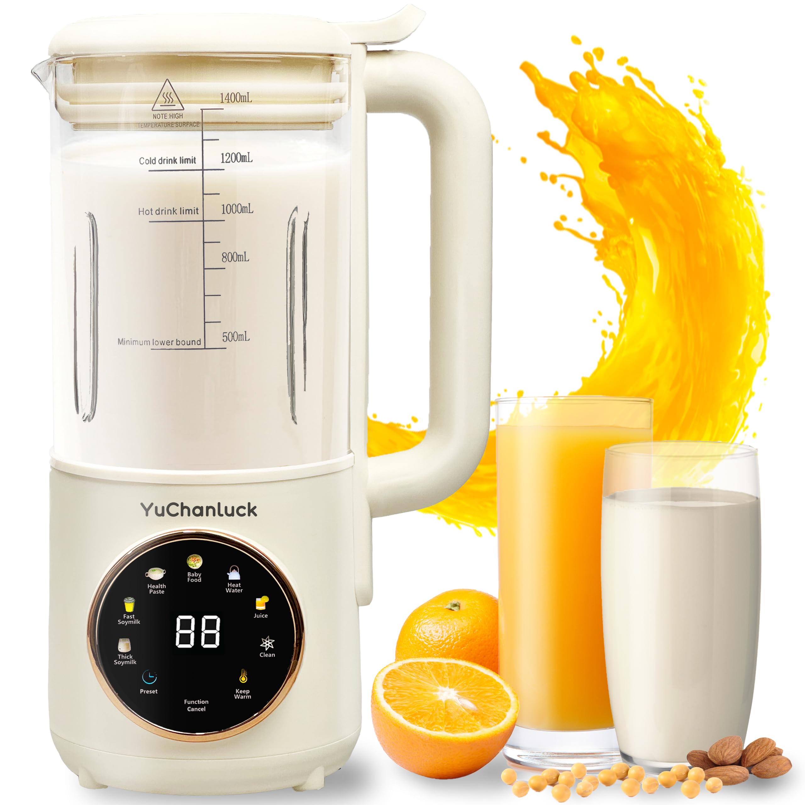Electric Nut Milk Maker Machine 47oz - Homemade Almond, Soy, Oat & Coconut Milk Maker with Self-Cleaning, 24H Timer & Keep Warm - Perfect for Vegan, Dairy-Free Diets & Baby Food Preparation at Home