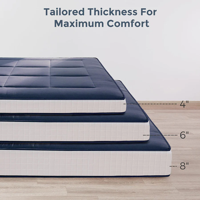 MAXYOYO Japanese Floor Futon Mattress - Thick Padded & Portable Navy Blue Floor Bed for Guest Room, Dorm, Camping & Travel