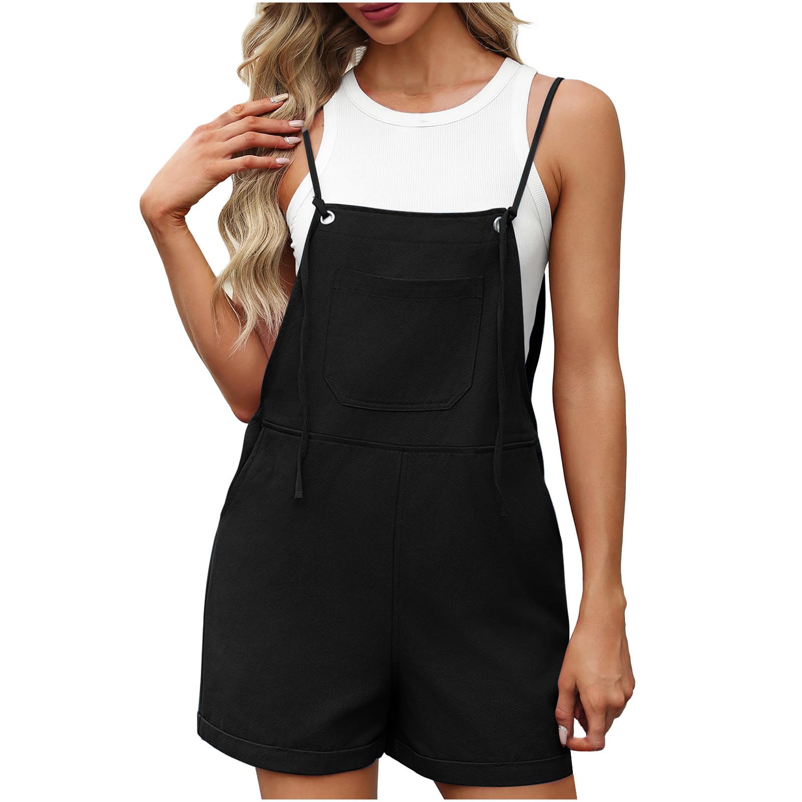 Zcgoxvn Women's Romper Jumpsuit - Spaghetti Strap Overalls with Pockets | Summer Casual One Piece Playsuit | Beachwear, Vacation Outfit & Outdoor Activities