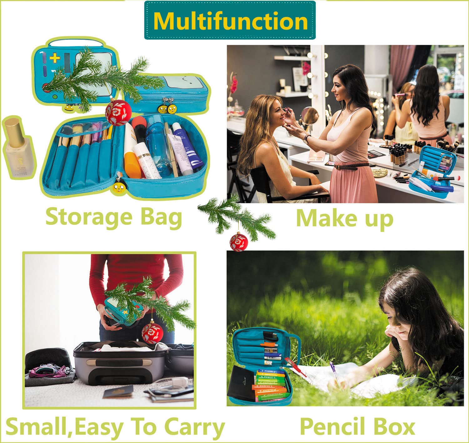 Beemore Merch Makeup Bag - Large Cosmetic Organizer with Brush Storage, Travel Toiletry Bag for Women, Reusable Pencil & Pen Case - Perfect for Travel, Gym, and Daily Makeup Organization