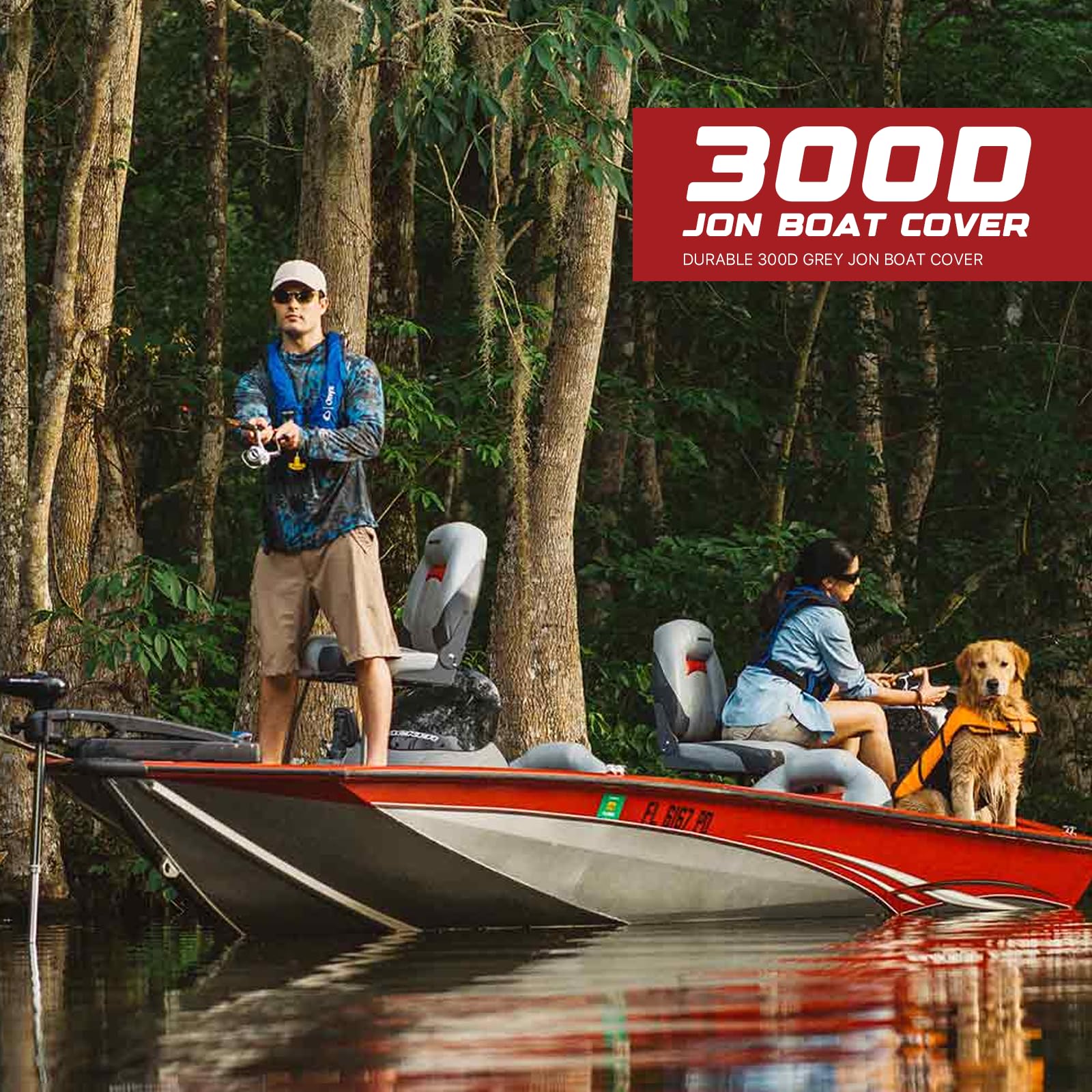 GOODSMANN Heavy Duty Waterproof Jon Boat Cover - UV Resistant Marine Grade Fabric with Adjustable Straps, Fits 18ft Length & 75