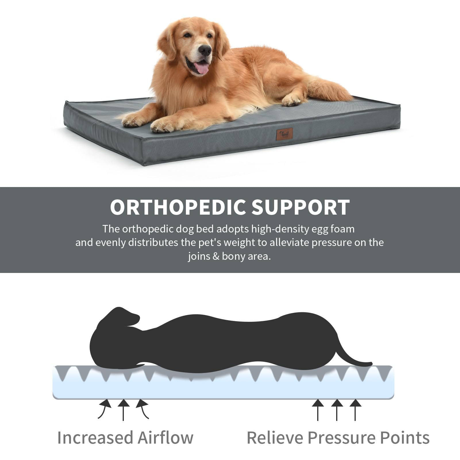 Extra Large Waterproof Dog Crate Bed for Big Dogs - Orthopedic Egg Foam Pet Bed with Removable Cooling Cover, Grey | Perfect for Outdoor Use, Camping & Large Breed Comfort