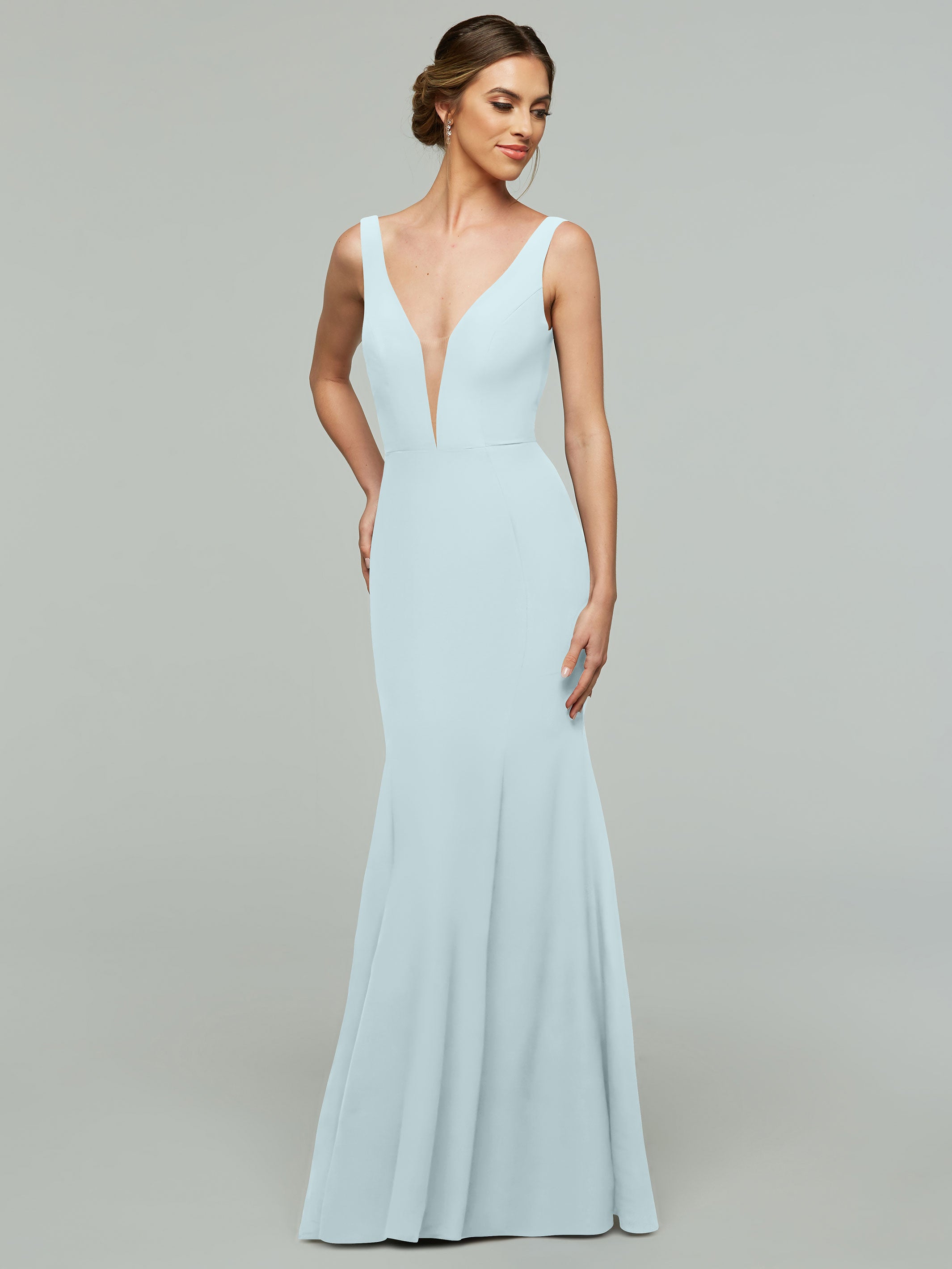 Elegant 83010 Mermaid Stretch Chiffon Bridesmaid Dress with Plunging V-Neckline - Perfect for Beach Weddings, Formal Events & Evening Parties
