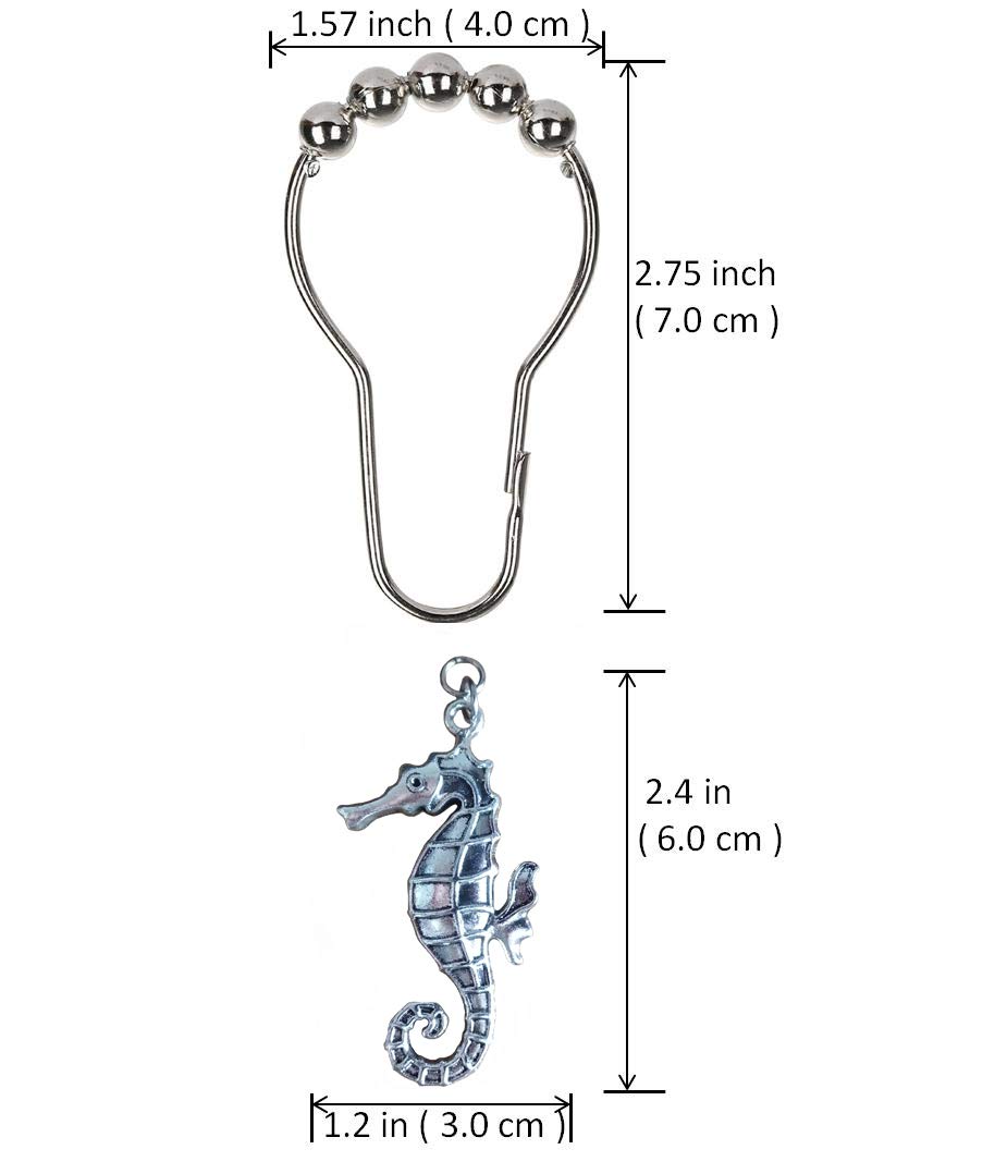 12-Pack Silver Seahorse Shower Curtain Hooks - Tropical Coastal Beach & Nautical Bathroom Decor Set | Perfect for Ocean-Themed, Seaside, and Boat-Inspired Bathroom Designs