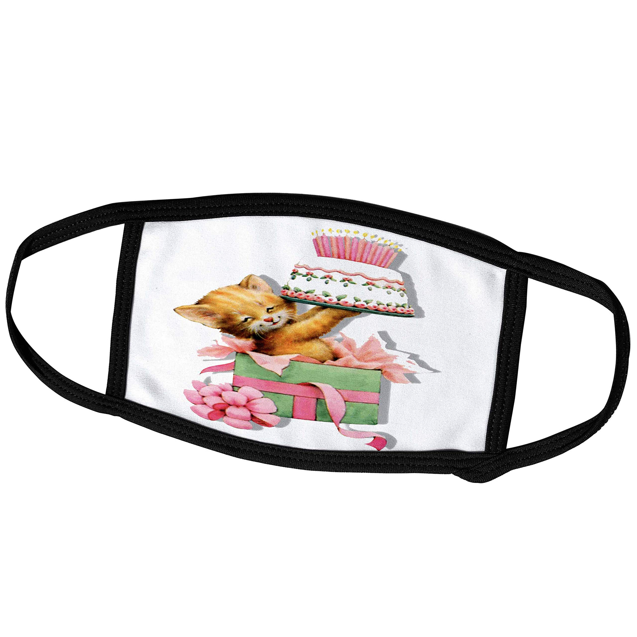 3dRose Small Face Mask - Adorable Kitten Peeking from Birthday Gift with Cake & Candles | Comfortable Protective Mask for Parties, Gifts & Everyday Use