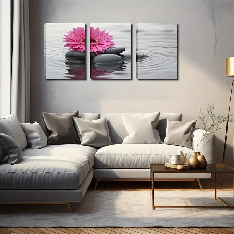 3-Piece Bright Pink Gerbera on Rocks Canvas Wall Art Set - Framed 40x60cm High Quality Print | 100% Australian Made | Ready to Hang | Perfect for Living Room, Bedroom & Office Decor