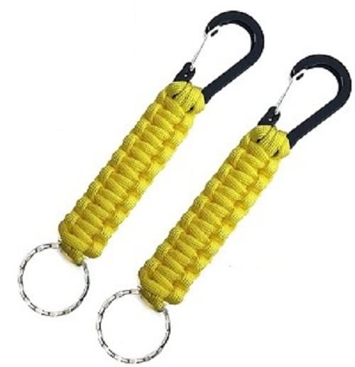 2 Pack Yellow Paracord Keychains with Carabiner - Durable Outdoor Gear for Hiking, Camping, and Emergency Survival