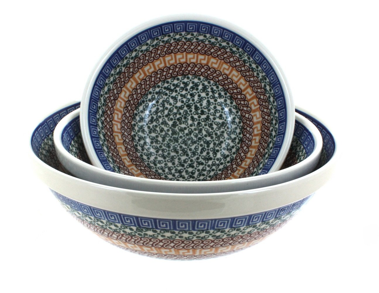 Blue Rose Polish Pottery Athena 3-Piece Serving Bowl Set - Elegant Handcrafted Ceramic Bowls for Salads, Pasta & Entertaining - Perfect for Dinner Parties & Holiday Gatherings