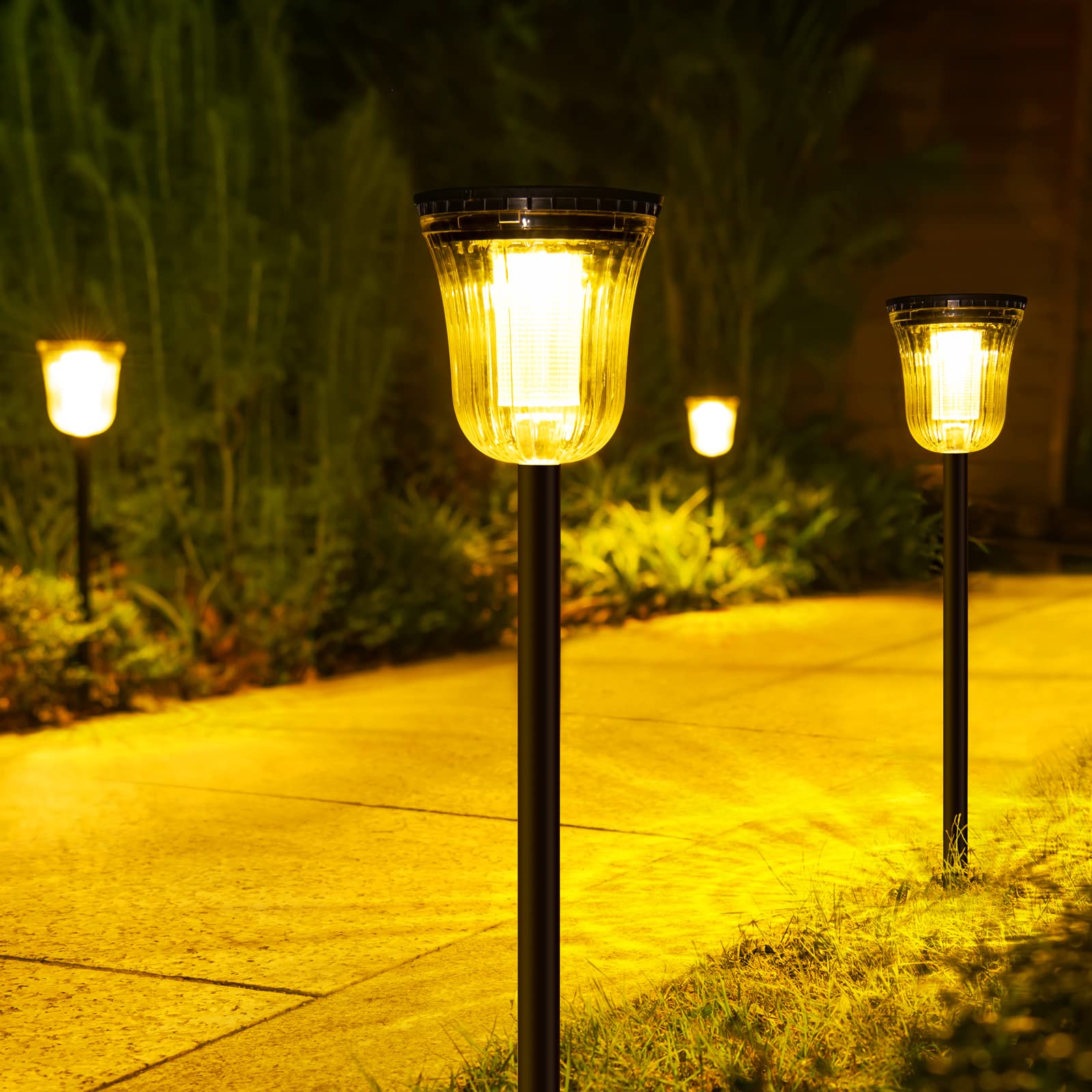 JSOT 4 Pack Solar Pathway Lights Outdoor Waterproof - IP65 Rated Solar Walkway Lights for Garden, Driveway, Sidewalk & Landscape - 2 Brightness Modes (Warm White & Cool White) - Perfect for Evening Outdoor Lighting & Home Decoration
