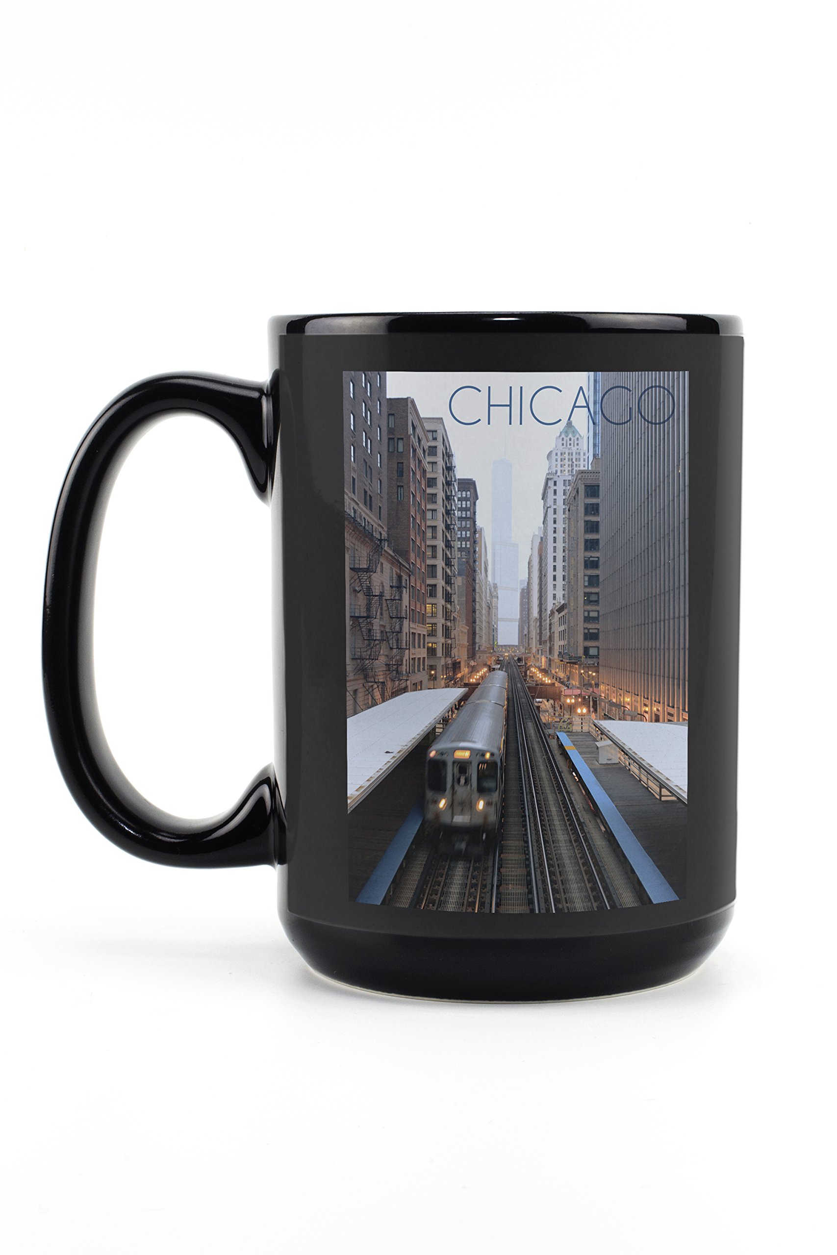 Lantern Press Chicago Illinois L Train 15oz Black Ceramic Coffee Mug - Microwave & Dishwasher Safe - Perfect for Home, Office & Travel Use