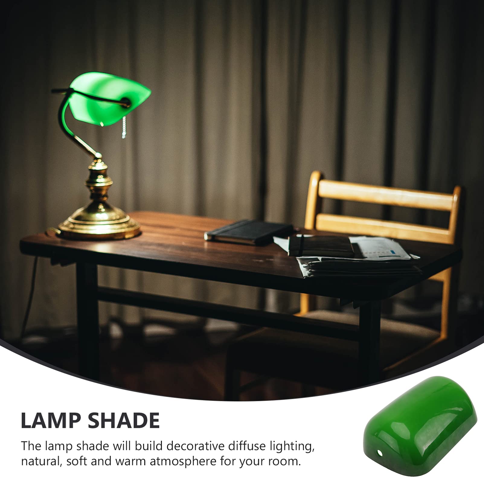Vintage Green Glass Bankers Table Lamp Shade - Retro Square Replacement Lampshade for Desk & Study - Perfect for Bedroom, Office, and Reading Nook Lighting