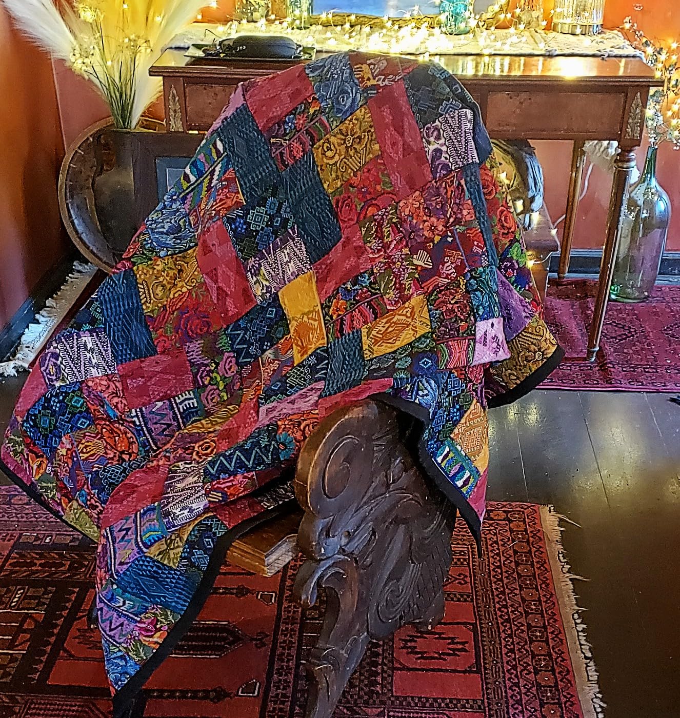 Vibrant Embroidered Huipil Guatemalan Blanket - Handwoven Cotton Throw for Sofa, Bed & Home Decor