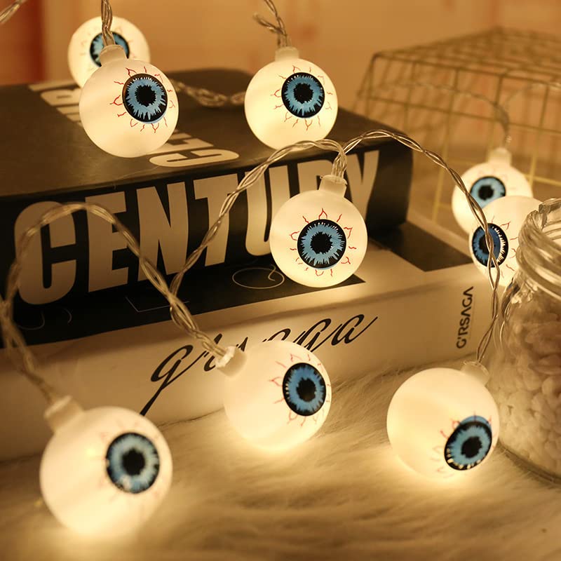 PRIJIT LED Eyeball Light String - 20 Warm White Lights (3 Meters) for Halloween Outdoor Decor, Ghost Festival, Bar & Party Atmosphere | Spooky Backyard, Haunted House, Patio & Garden Decoration