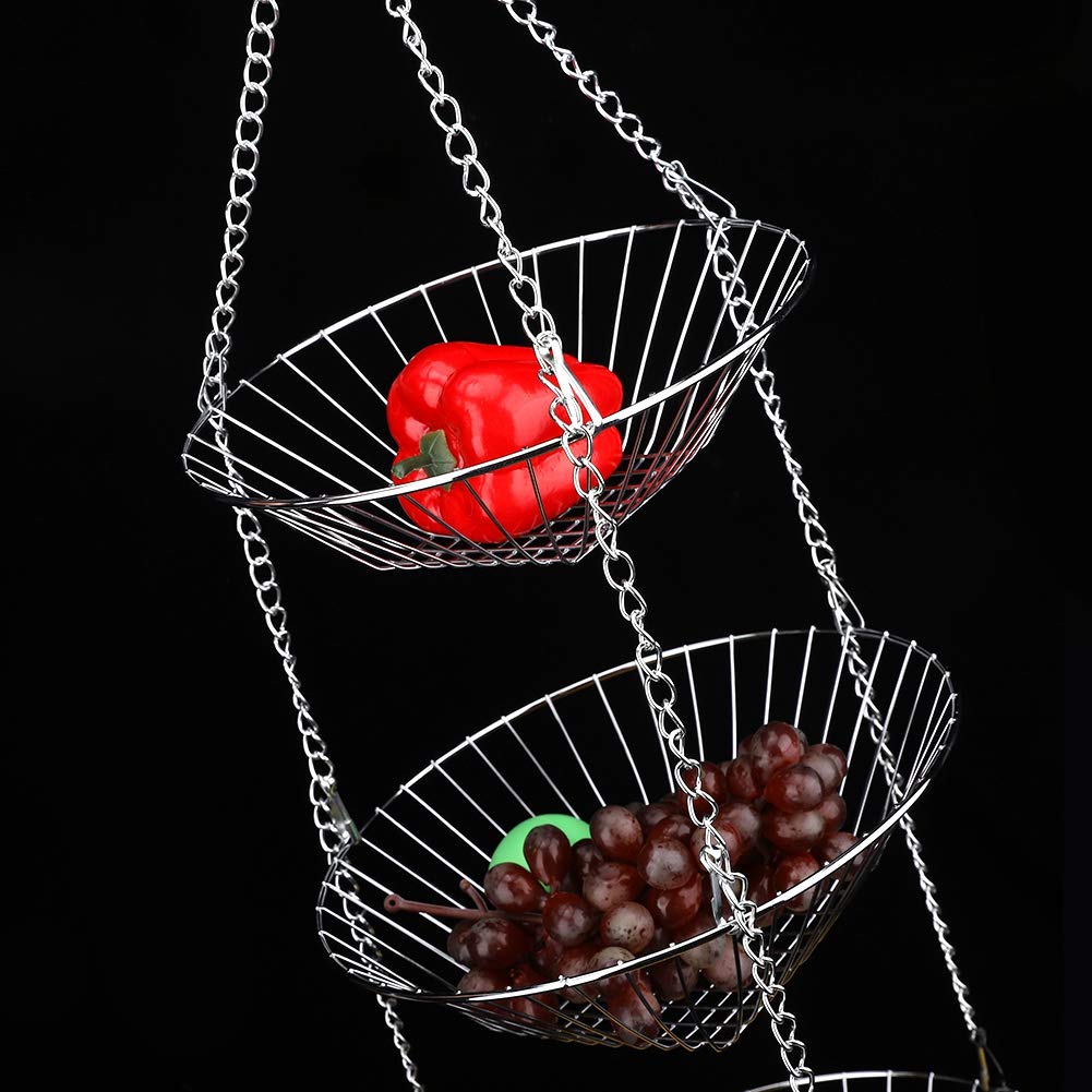 Jerliflyer 3-Tier Stainless Steel Hanging Kitchen Basket Organizer for Vegetables, Fruits, Flowers & Plants - Space-Saving Storage Solution for Pantry, Countertop, or Wall Mount