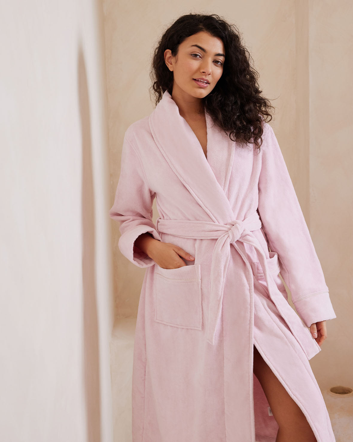Soft Pink Cotton Towel Dressing Gown for Women - Cozy Bathrobe for Spa, Lounge & Home Relaxation
