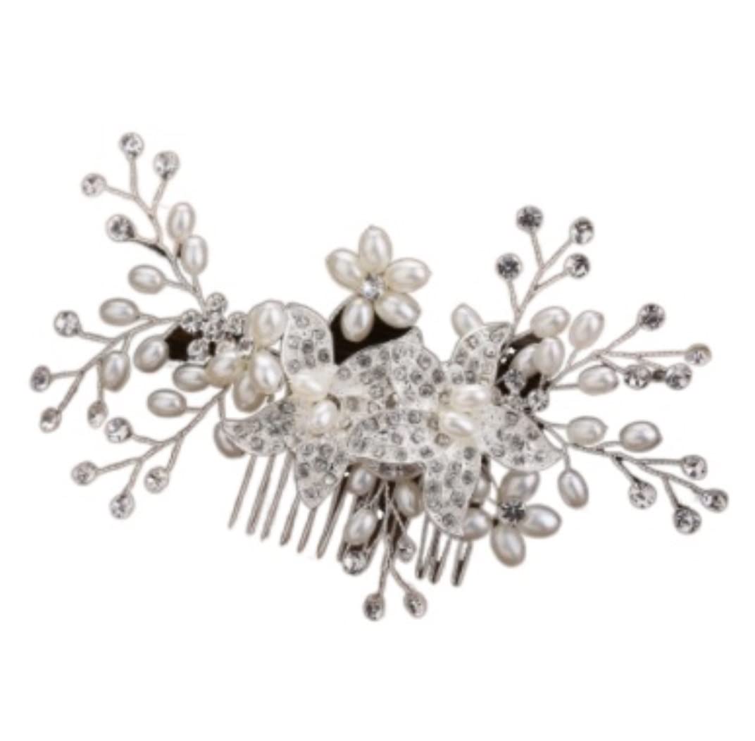 Elegant White Gold Pearl Flower Bridal Hair Comb - Wedding Hair Clip for Bride, Bridesmaid & Special Occasions | Perfect for Updos, Side Styles & Vintage Looks