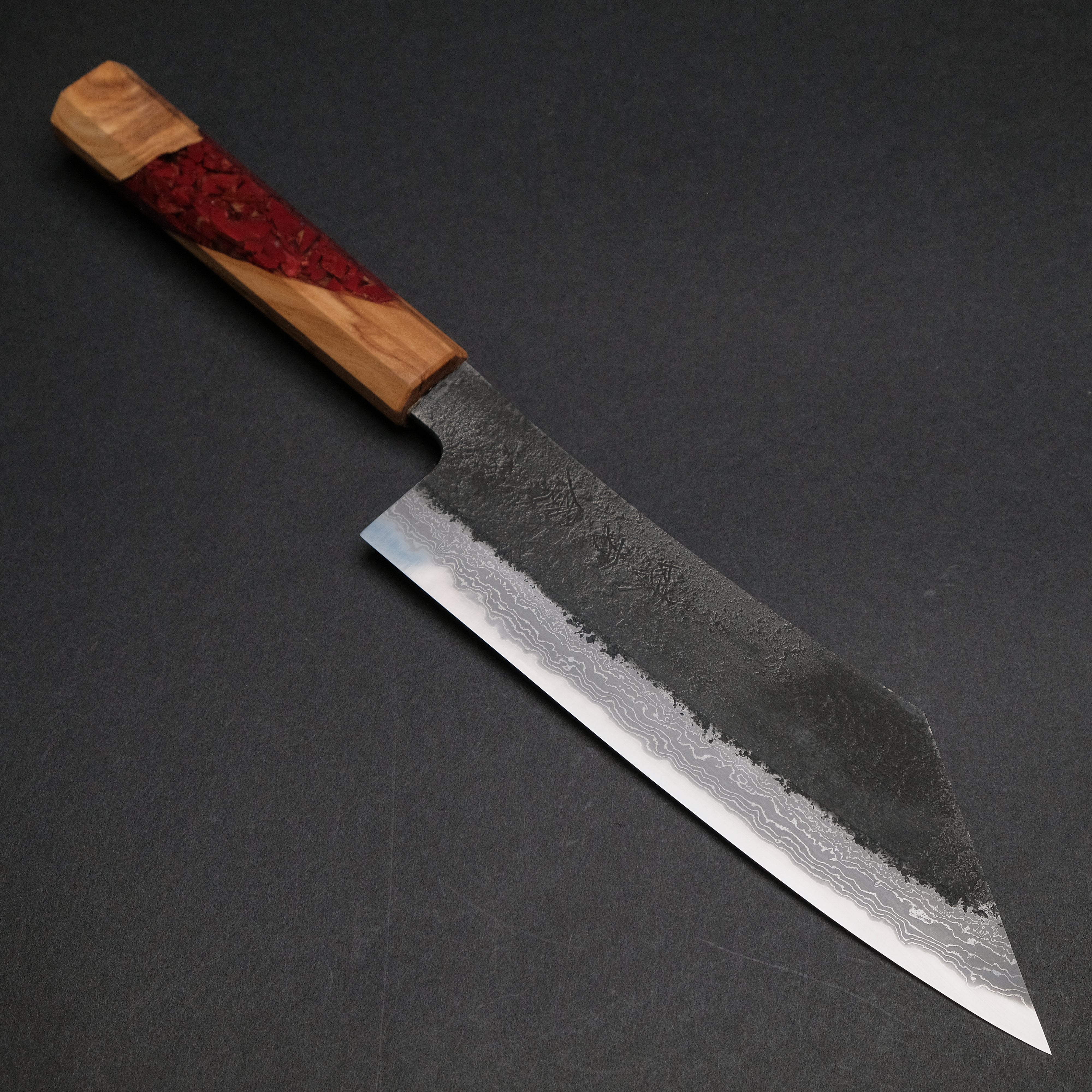 Premium Ajikataya White #2 Nashiji Damascus Hakata 180mm Chef Knife with Olive Wood TQRPV Handle (#57) - Perfect for Sushi, Sashimi & Precision Kitchen Tasks