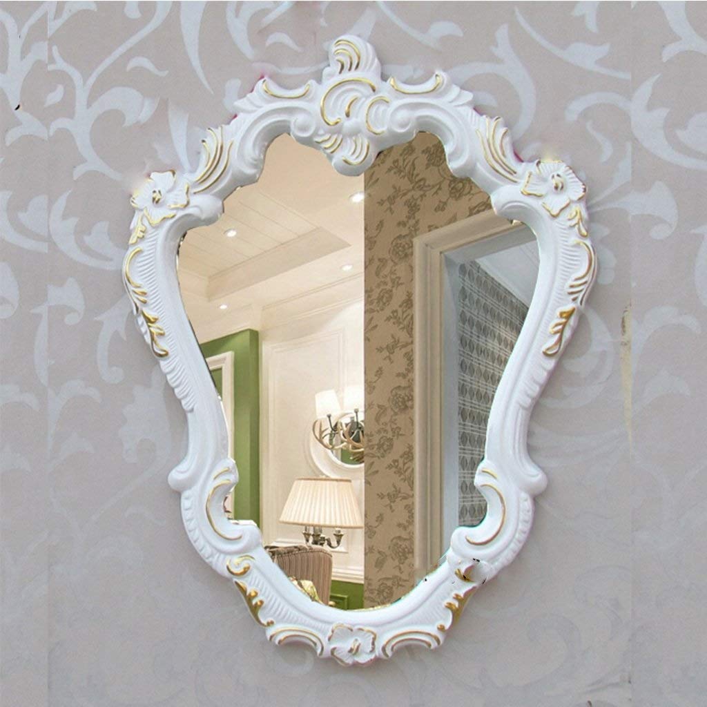 Antique Retro Wall Mirror - SMC Vintage Hanging Decorative Mirror for Bathroom & Bedroom, Waterproof Solid Color Dressing Mirror in White Gold Finish - Perfect for Home Decor, Vanity & Entryway
