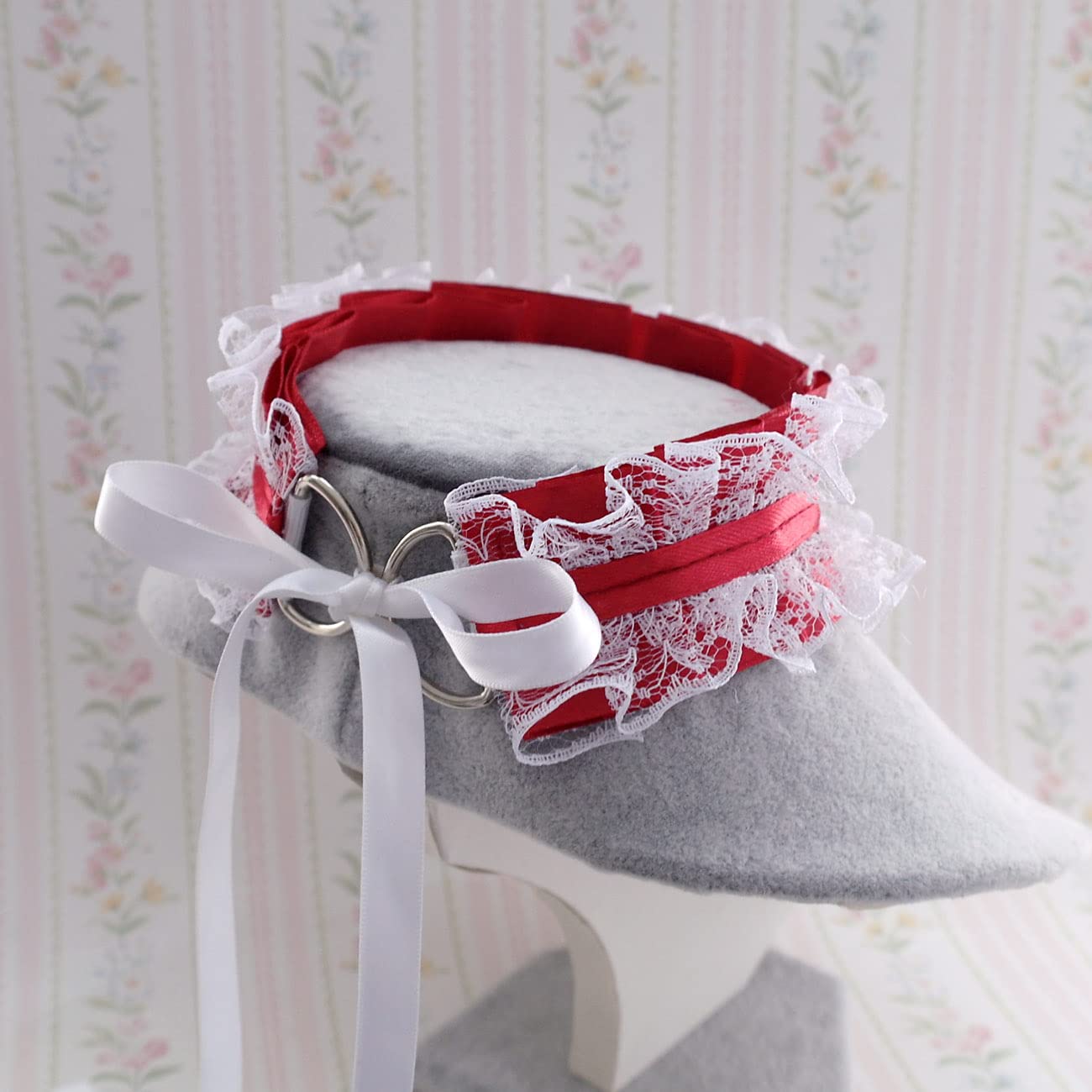 Burgundy Red Choker Necklace - Gothic Vampire Style Play Collar with White Lace Ruffles & Black Bows | Princess Accessory for Cosplay, Halloween & Gothic Fashion (12 Inch, Red)