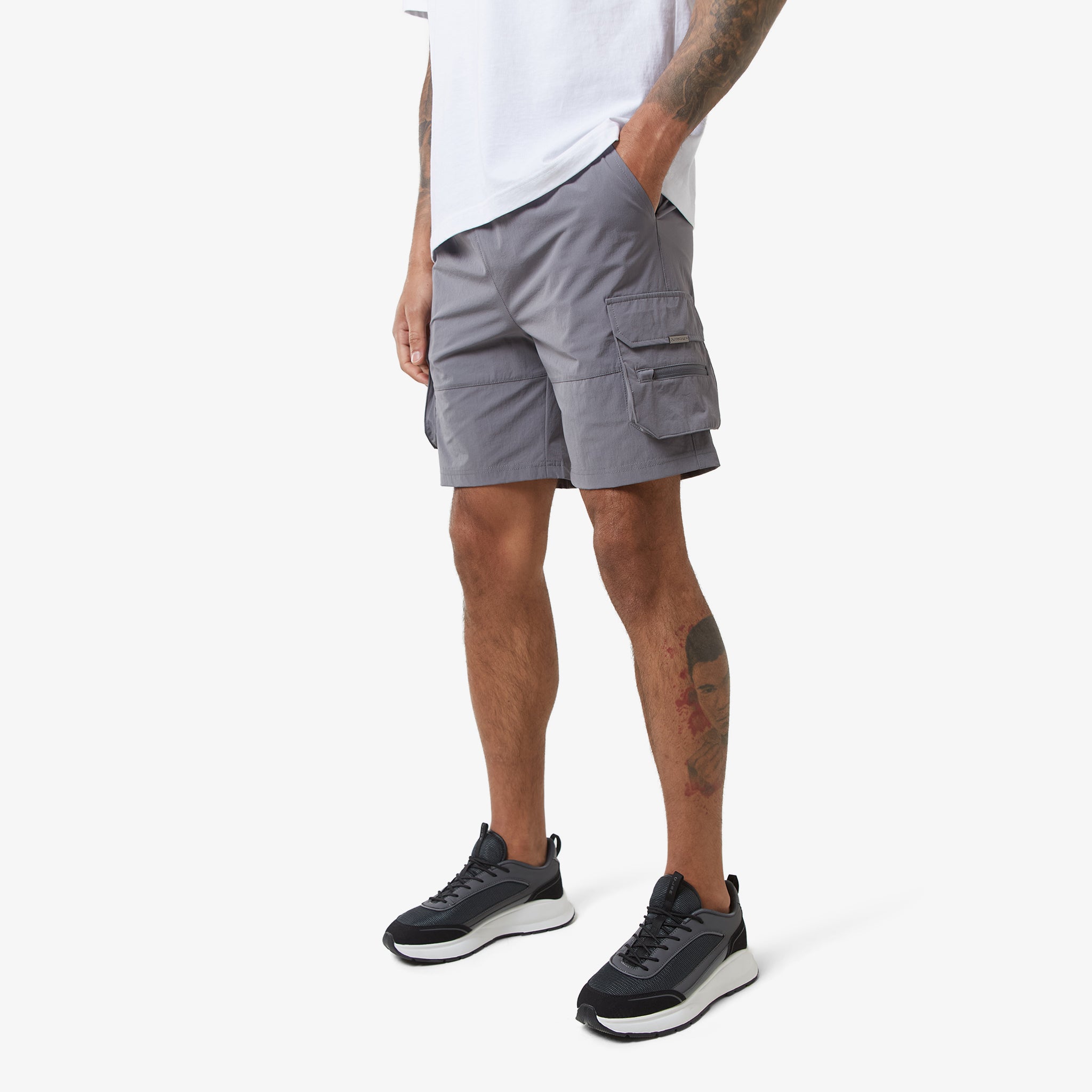 Tech Stretch Poly Cargo Shorts for Men - Comfortable & Durable Charcoal Workout Shorts | Perfect for Gym, Hiking & Outdoor Activities