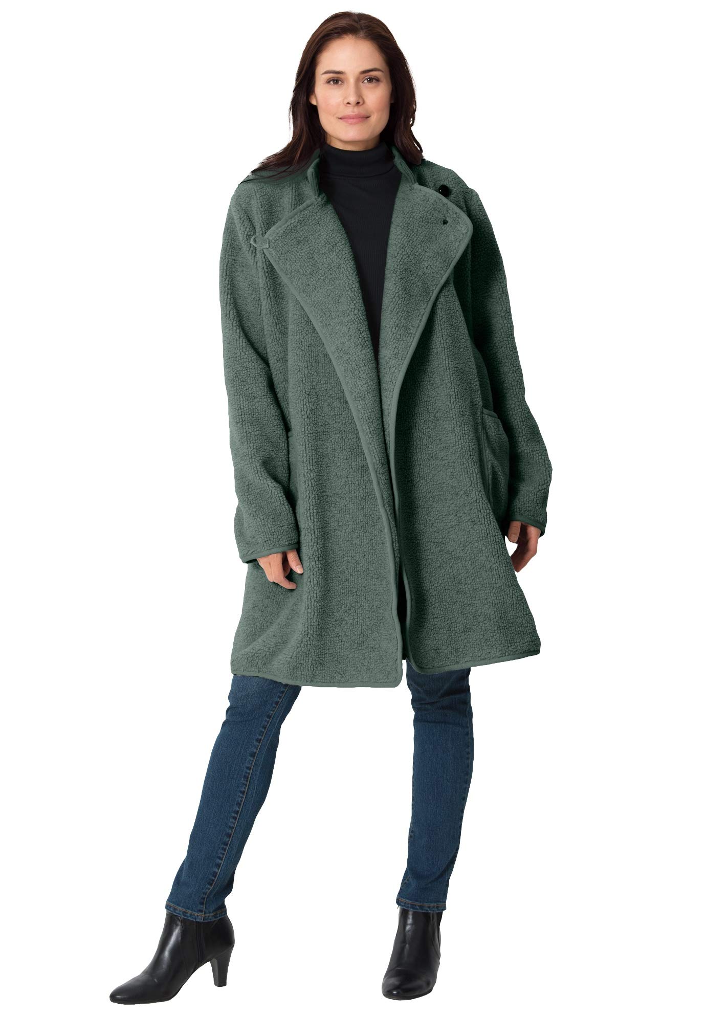 Woman Within Women's Plus Size Rib Knit Collar Berber Jacket | Cozy Fleece Outerwear for Fall & Winter | Casual Wear, Work & Outdoor Activities